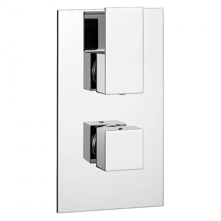 Elegance Square Concealed Thermostatic Valve Shower Mixer with Wall Mounted Arm & Shower Head - Chrome