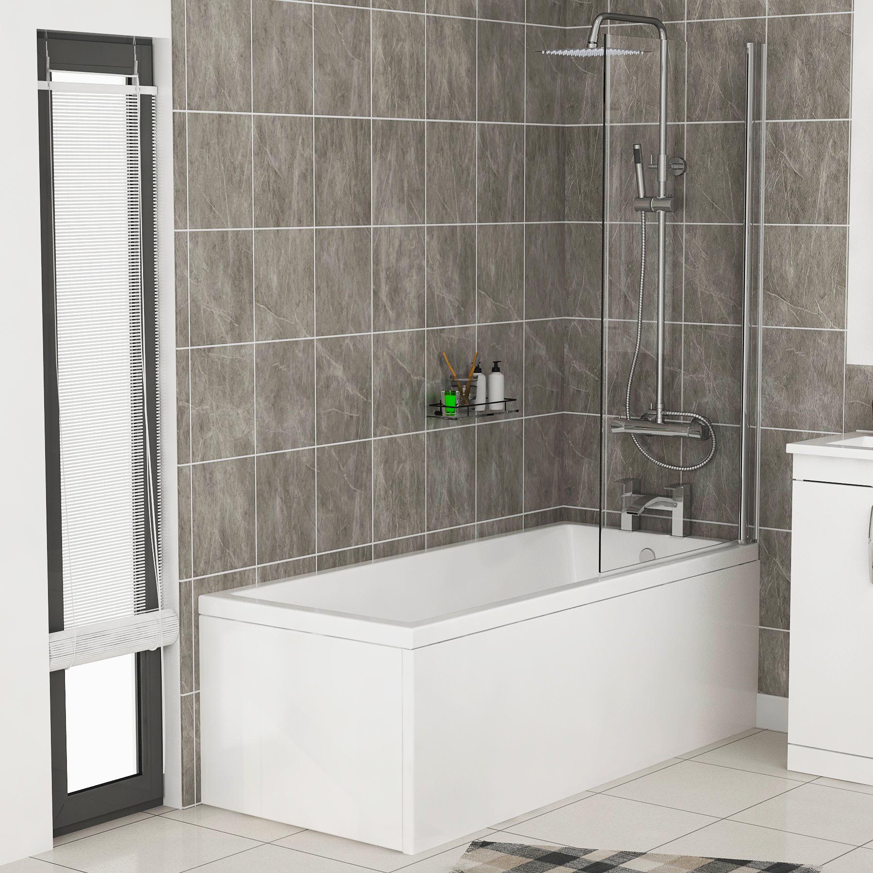 1700 X 700mm Breeze Curved Single Ended Bath + Rimless Close Coupled Toilet & White Floor Standing Vanity Unit