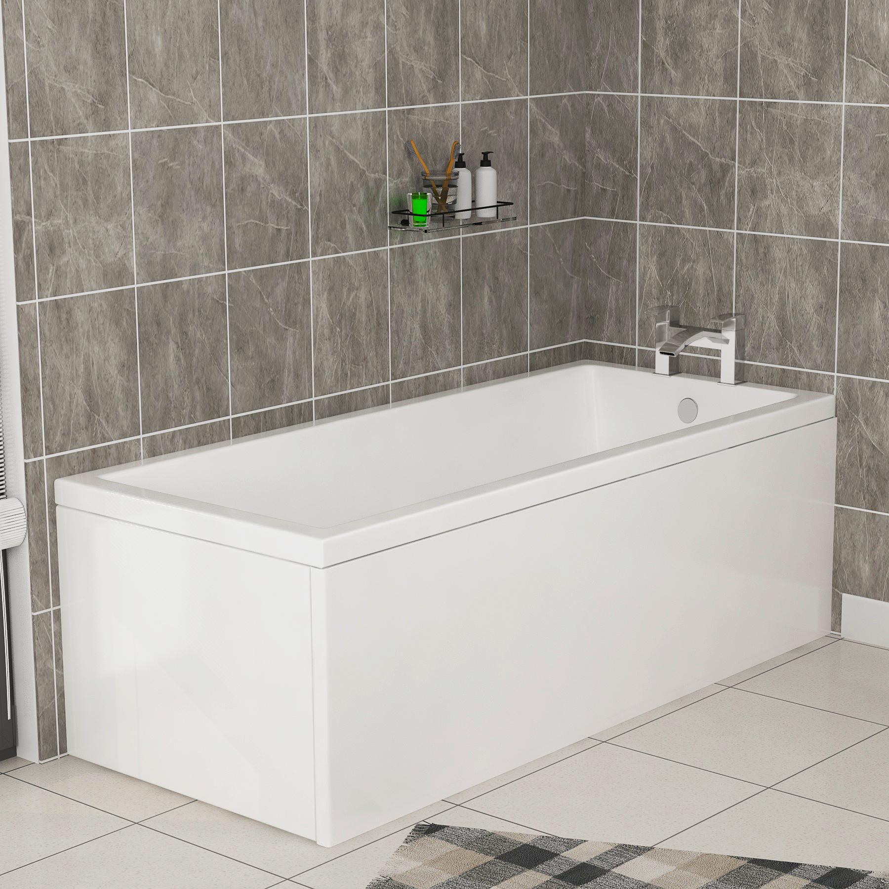 1700 X 700mm Breeze Curved Single Ended Bath + Rimless Close Coupled Toilet & White Floor Standing Vanity Unit