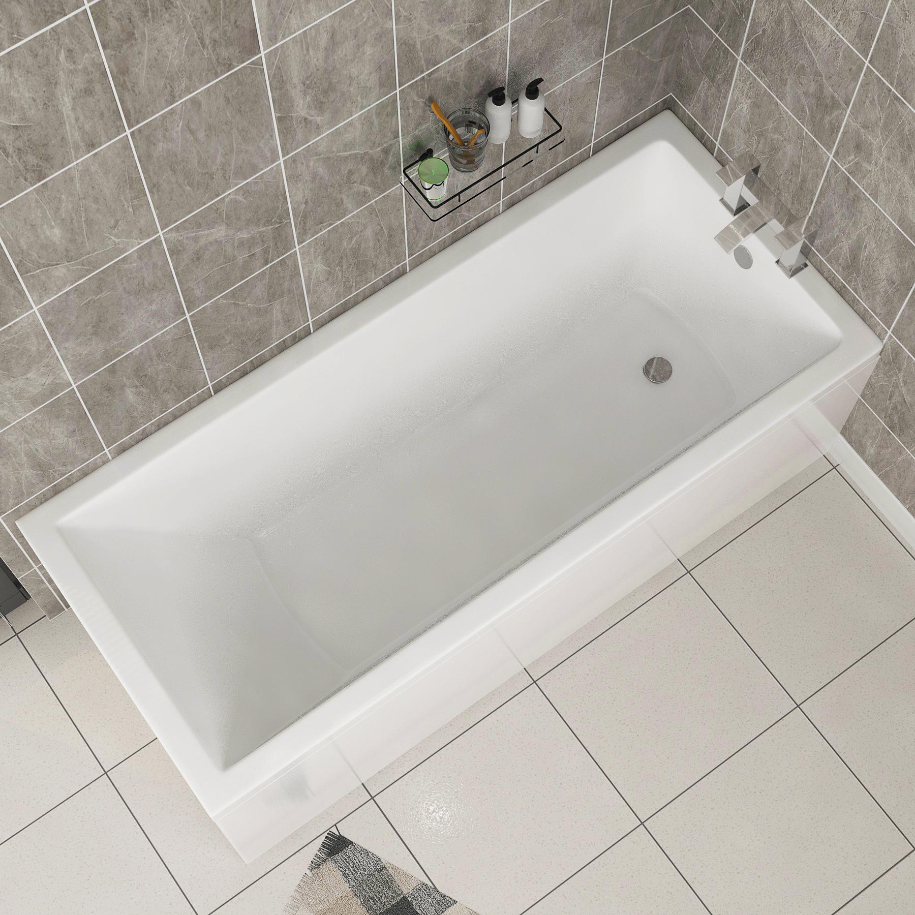 1700 X 700mm Breeze Curved Single Ended Bath + Rimless Close Coupled Toilet & White Floor Standing Vanity Unit