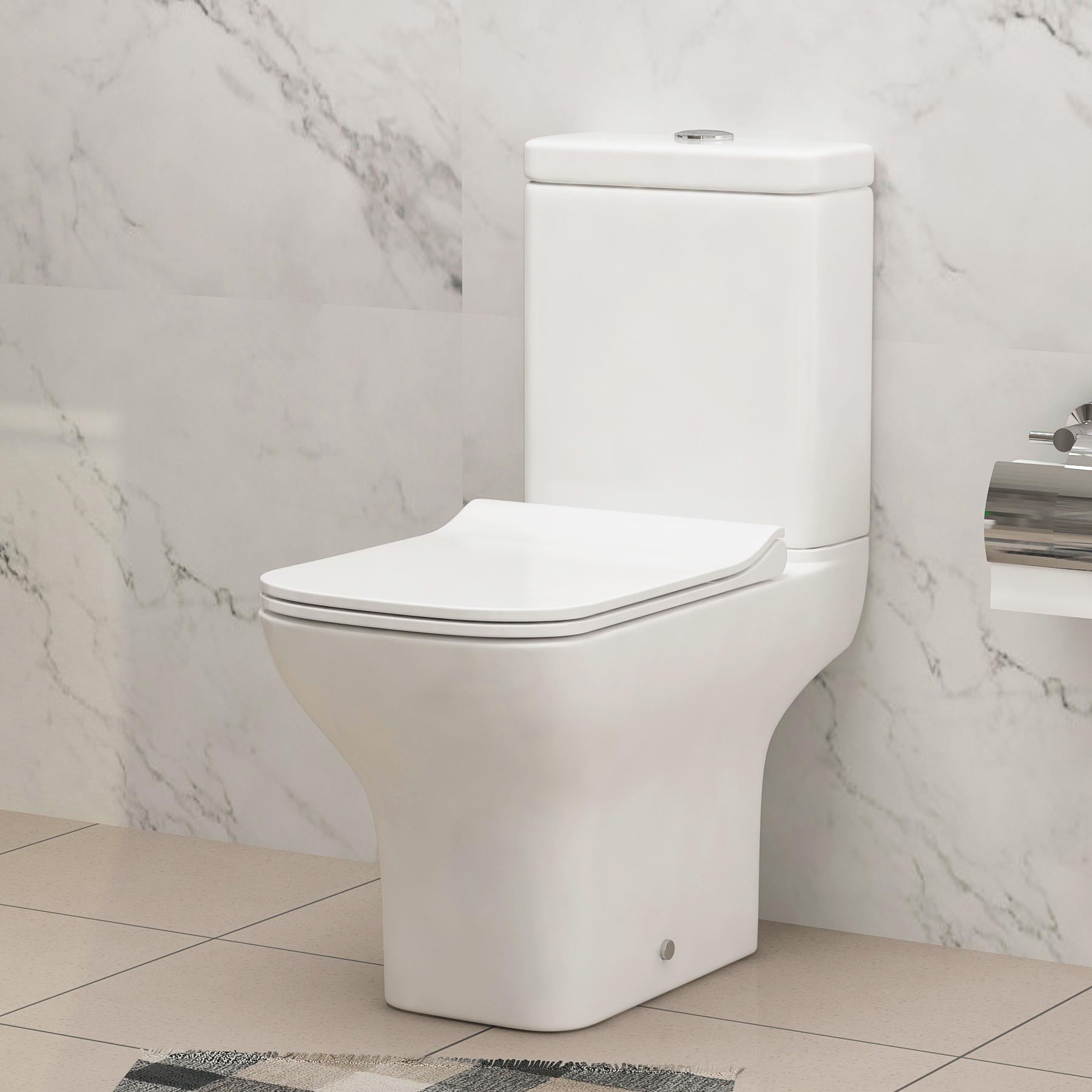 1700 X 700mm Breeze Curved Single Ended Bath + Rimless Close Coupled Toilet & White Floor Standing Vanity Unit