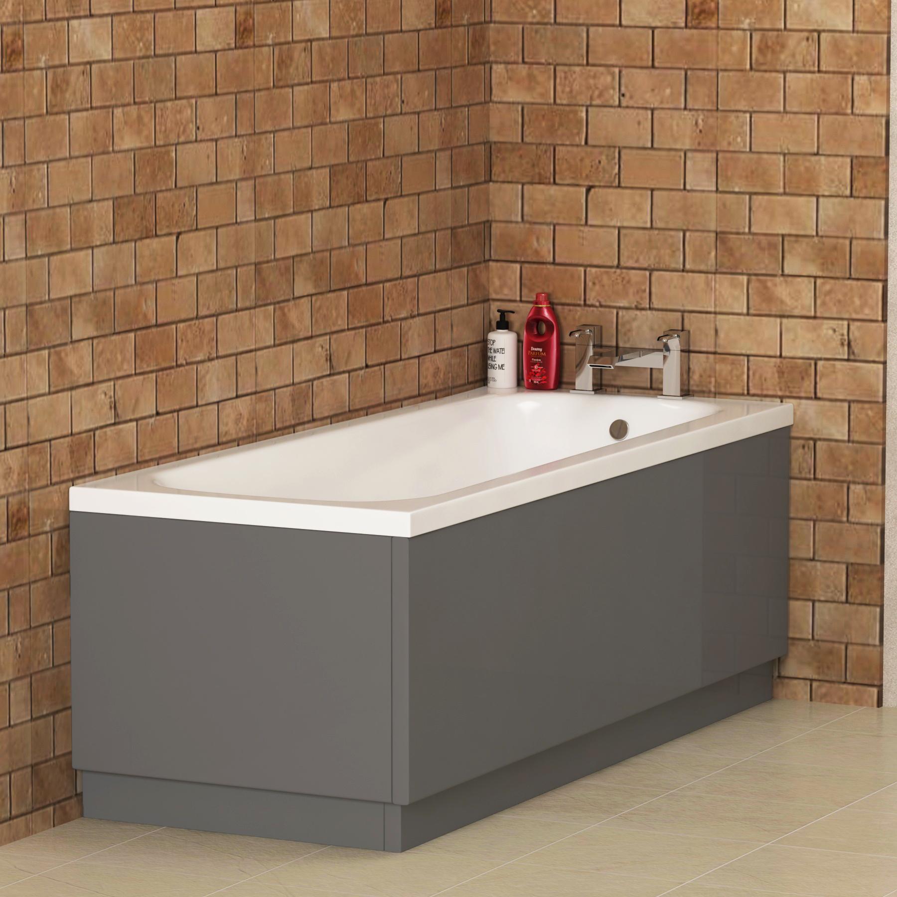 1700 X 750mm Breeze Single Ended Bath with Front Panel & Grey Gloss Freestanding Bathroom Furniture Pack - Crosby