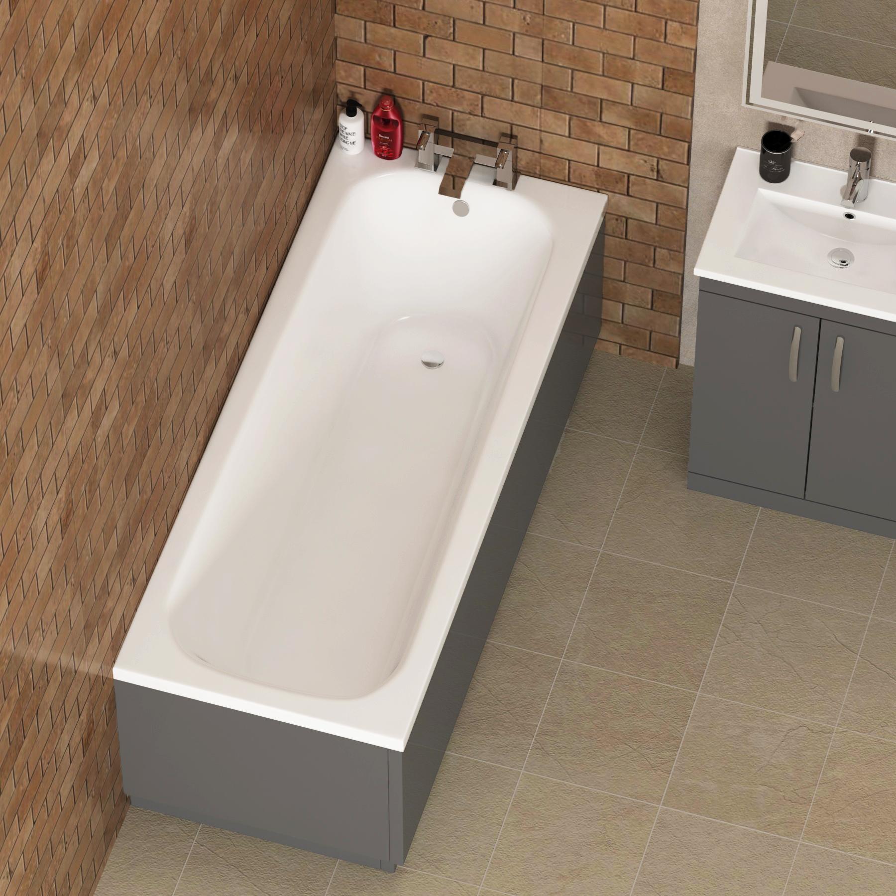 1700 X 750mm Breeze Single Ended Bath with Front Panel & Grey Gloss Freestanding Bathroom Furniture Pack - Crosby