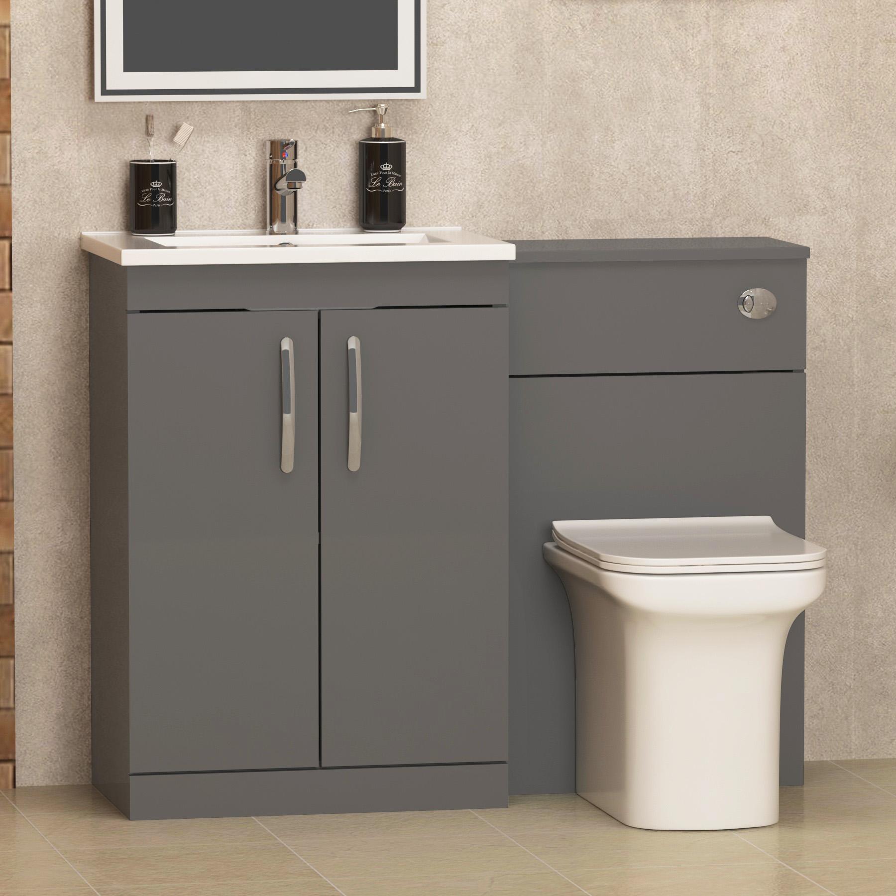 1700 X 750mm Breeze Single Ended Bath with Front Panel & Grey Gloss Freestanding Bathroom Furniture Pack - Crosby
