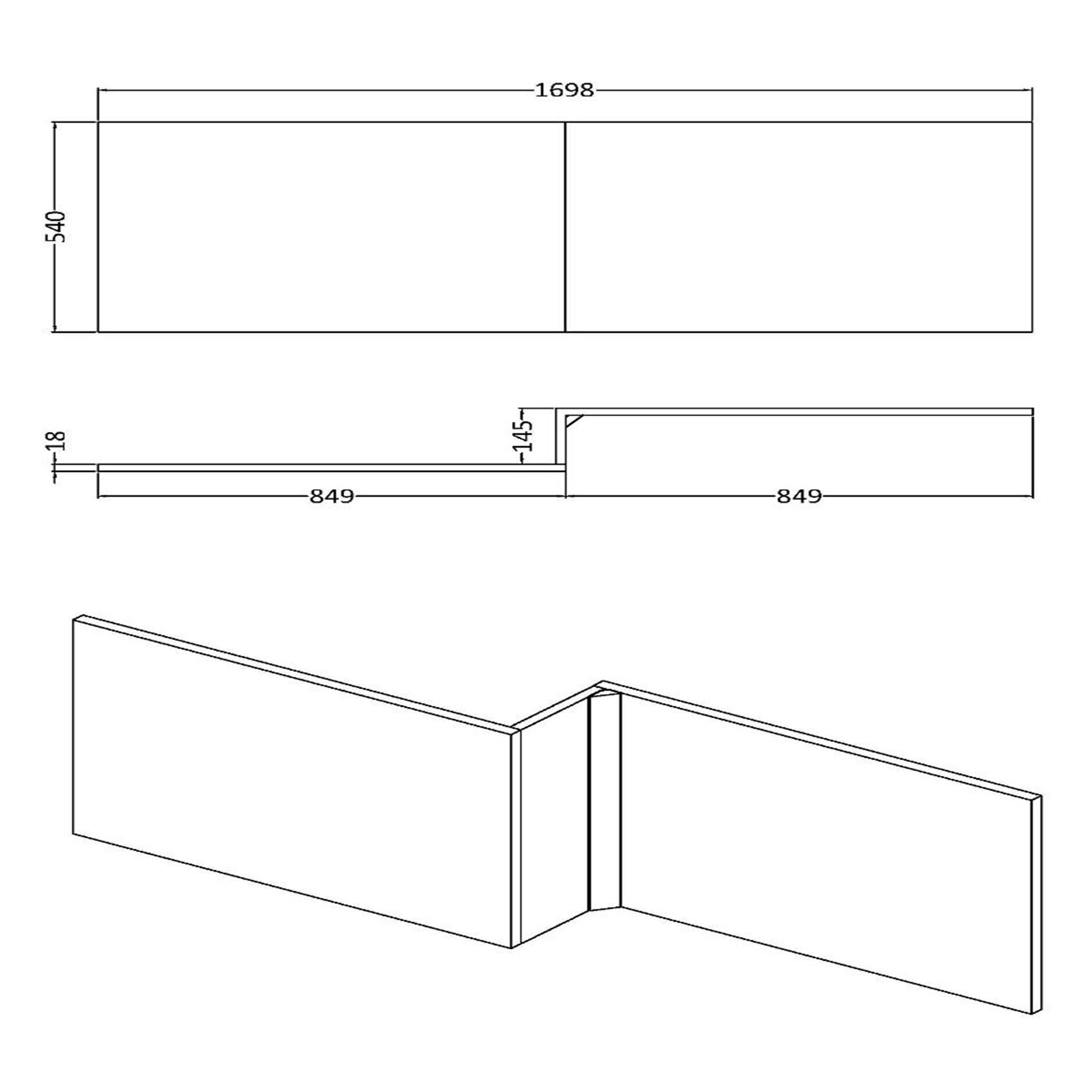 Qubix 1700 x 850mm Left Handed L Shaped Shower Bath + MDF Front Panel, Floor Standing Vanity Unit & Toilet Unit