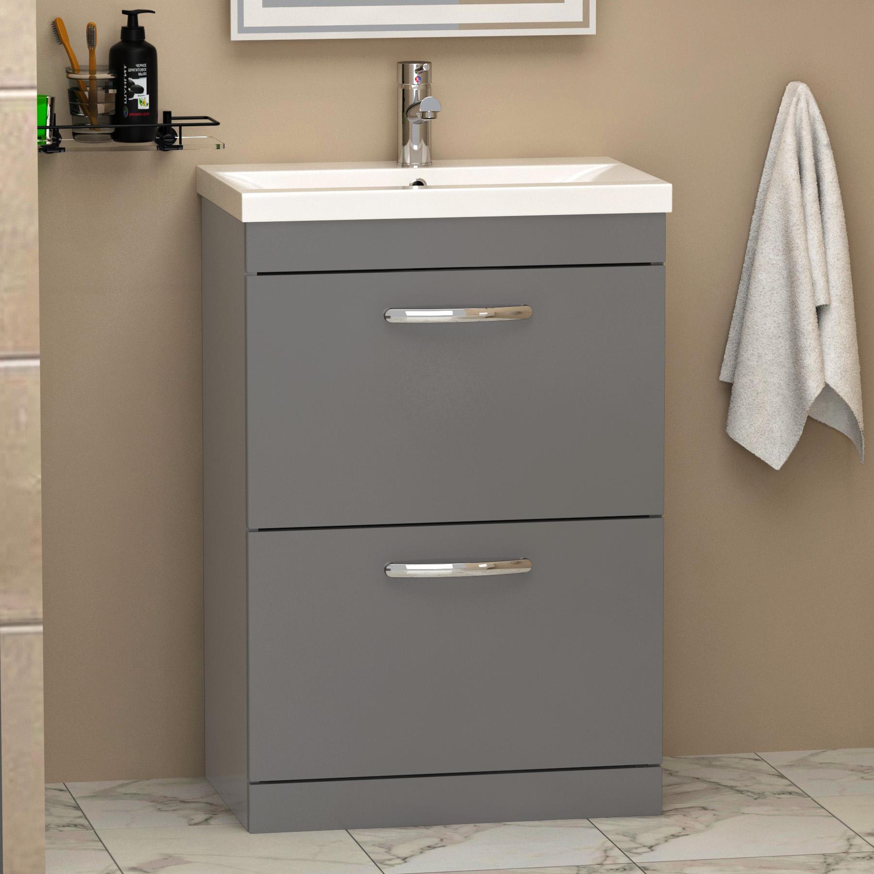 Qubix 1700 x 850mm Left Handed L Shaped Shower Bath + MDF Front Panel, Floor Standing Vanity Unit & Toilet Unit
