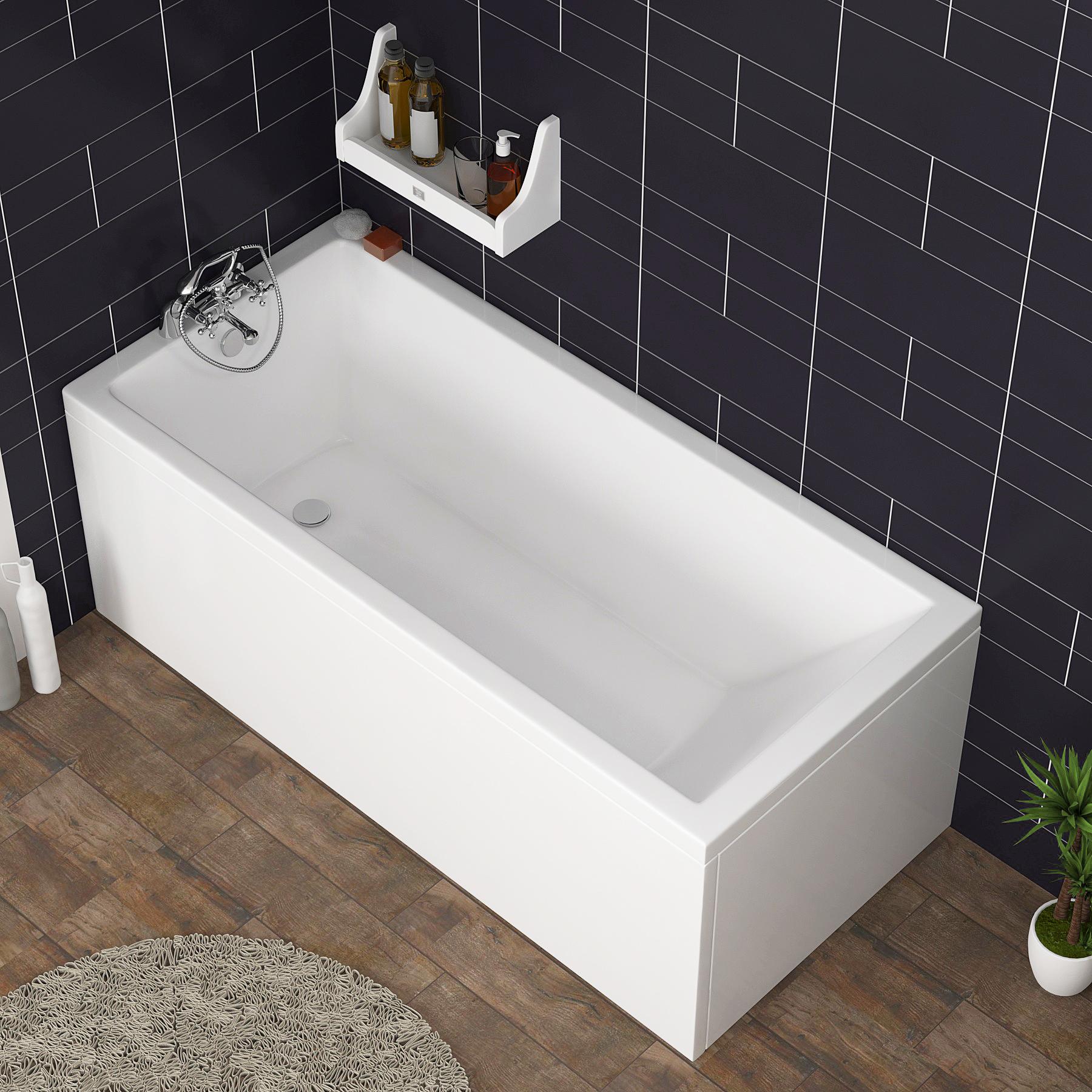 1400 X 700mm Cesar Square Single Ended Bath + Rimless Close Coupled Toilet & White Floor Standing Vanity Unit