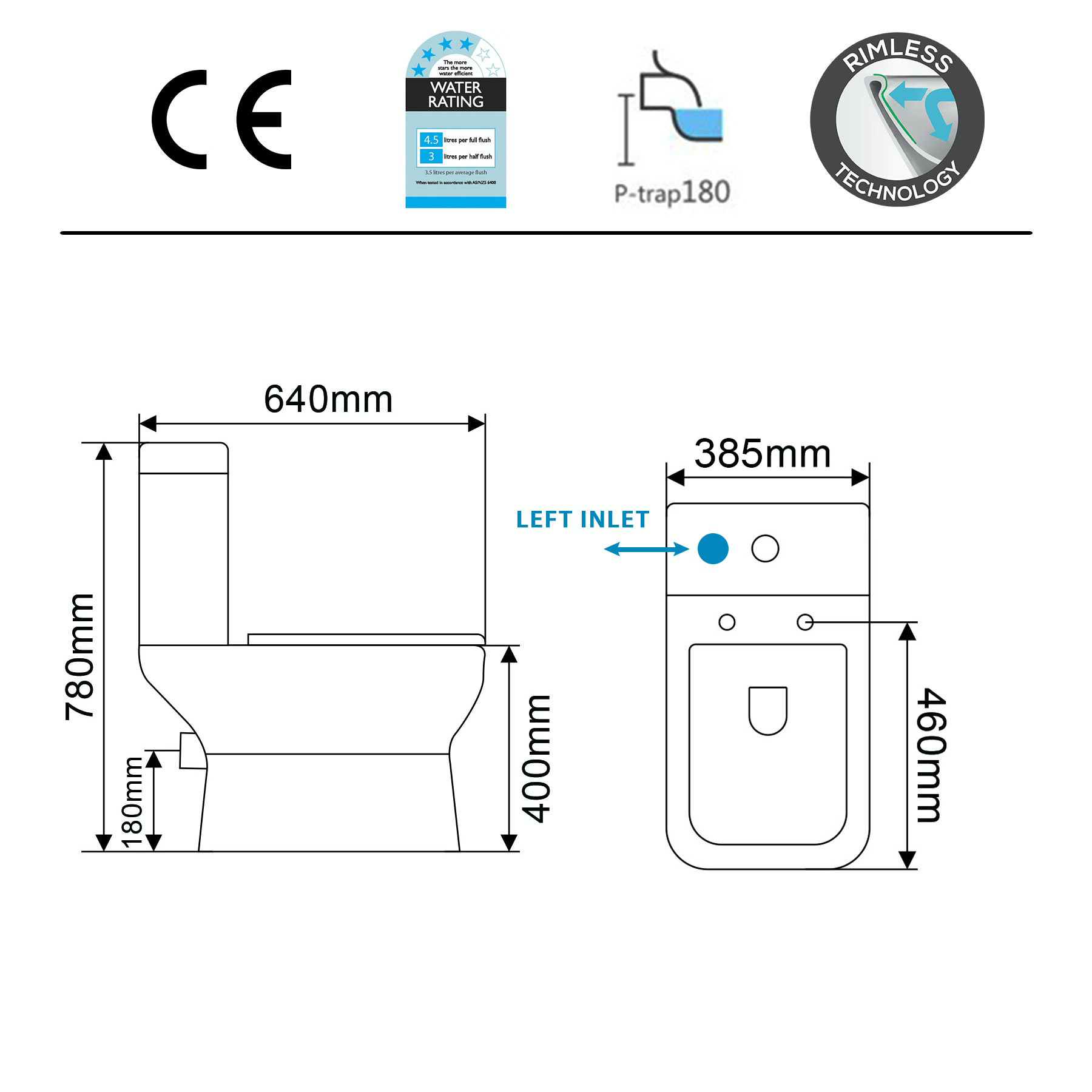 1400 X 700mm Cesar Square Single Ended Bath + Rimless Close Coupled Toilet & White Floor Standing Vanity Unit