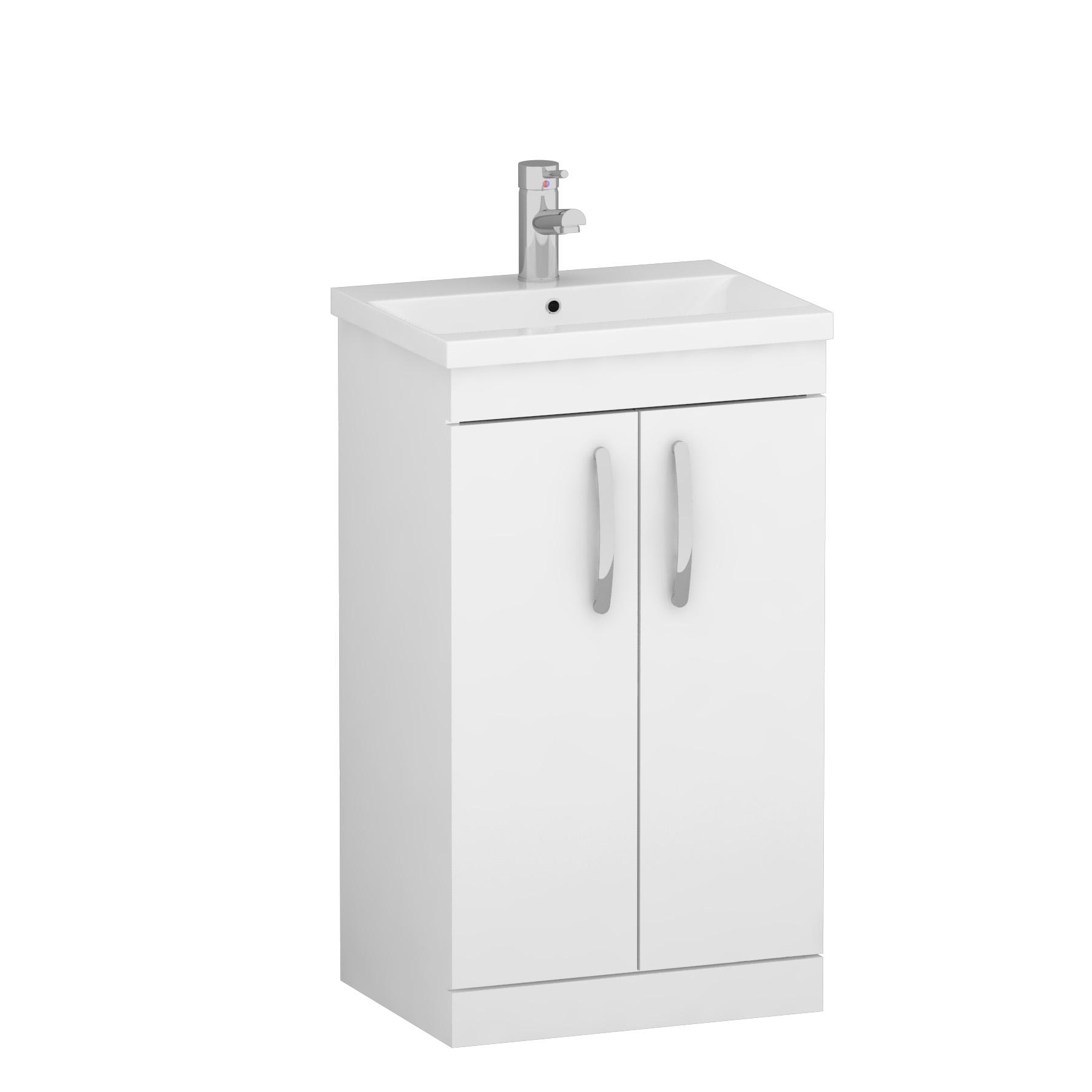 1400 X 700mm Cesar Square Single Ended Bath + Rimless Close Coupled Toilet & White Floor Standing Vanity Unit