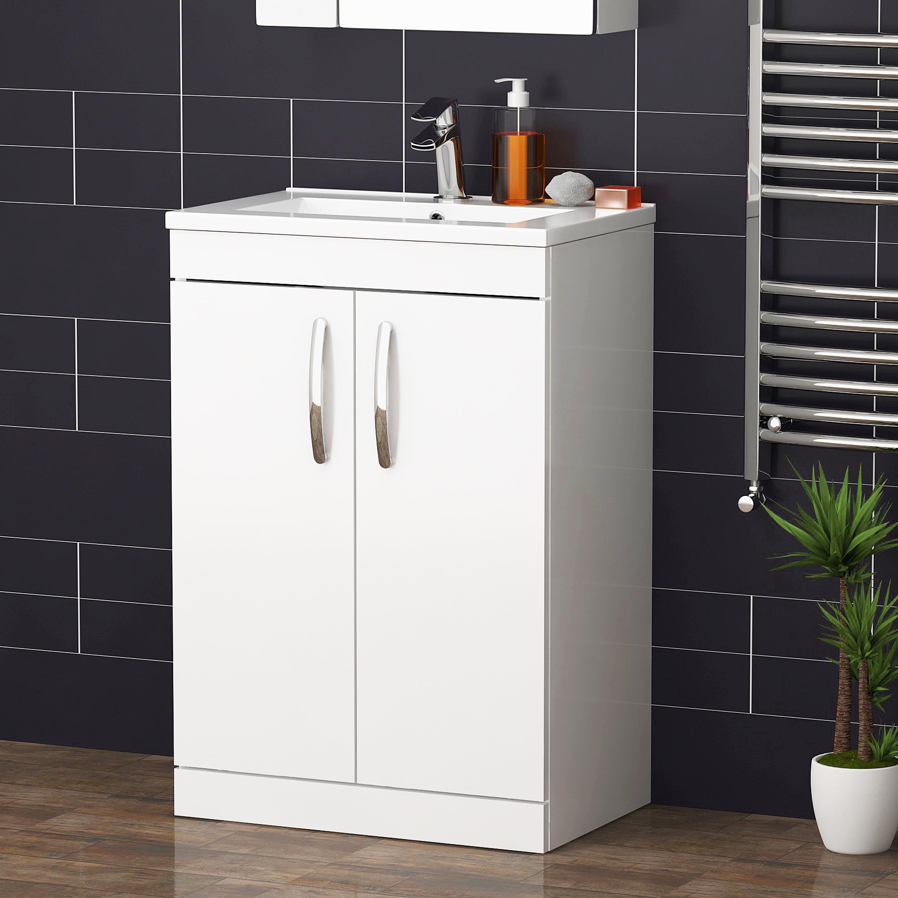 1400 X 700mm Cesar Square Single Ended Bath + Rimless Close Coupled Toilet & White Floor Standing Vanity Unit