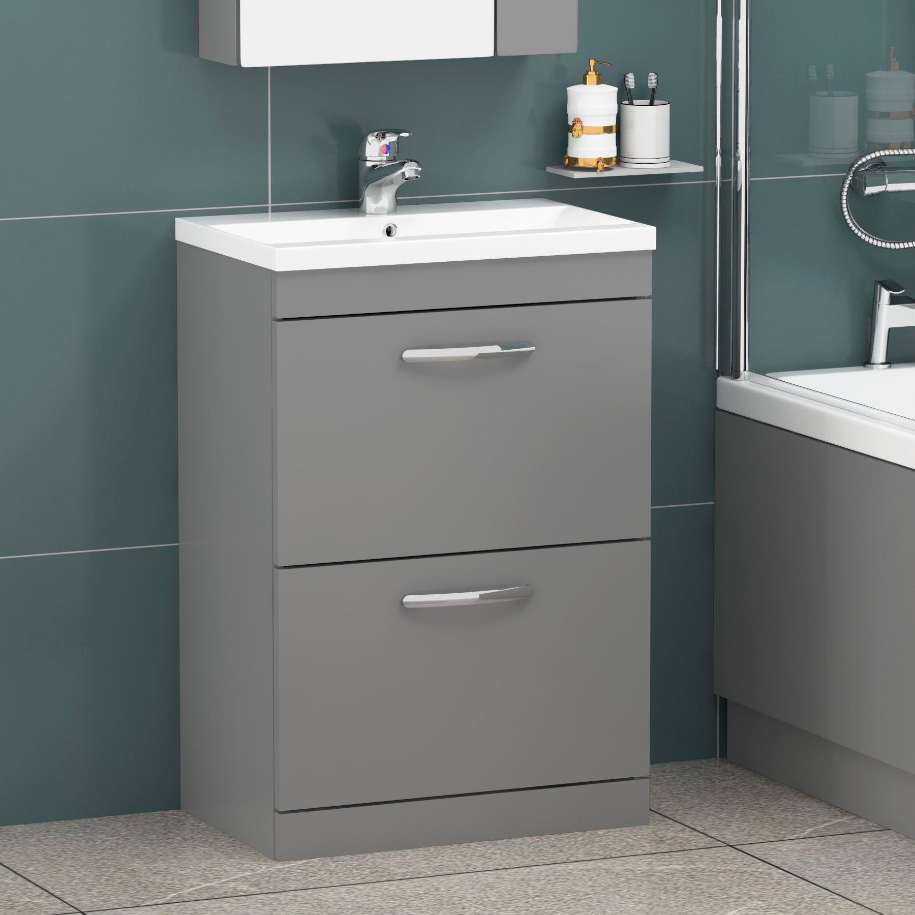 1800 X 800mm Cesar Square Single Ended Bath + Rimless Close Coupled Toilet & Grey Gloss Vanity Unit Basin