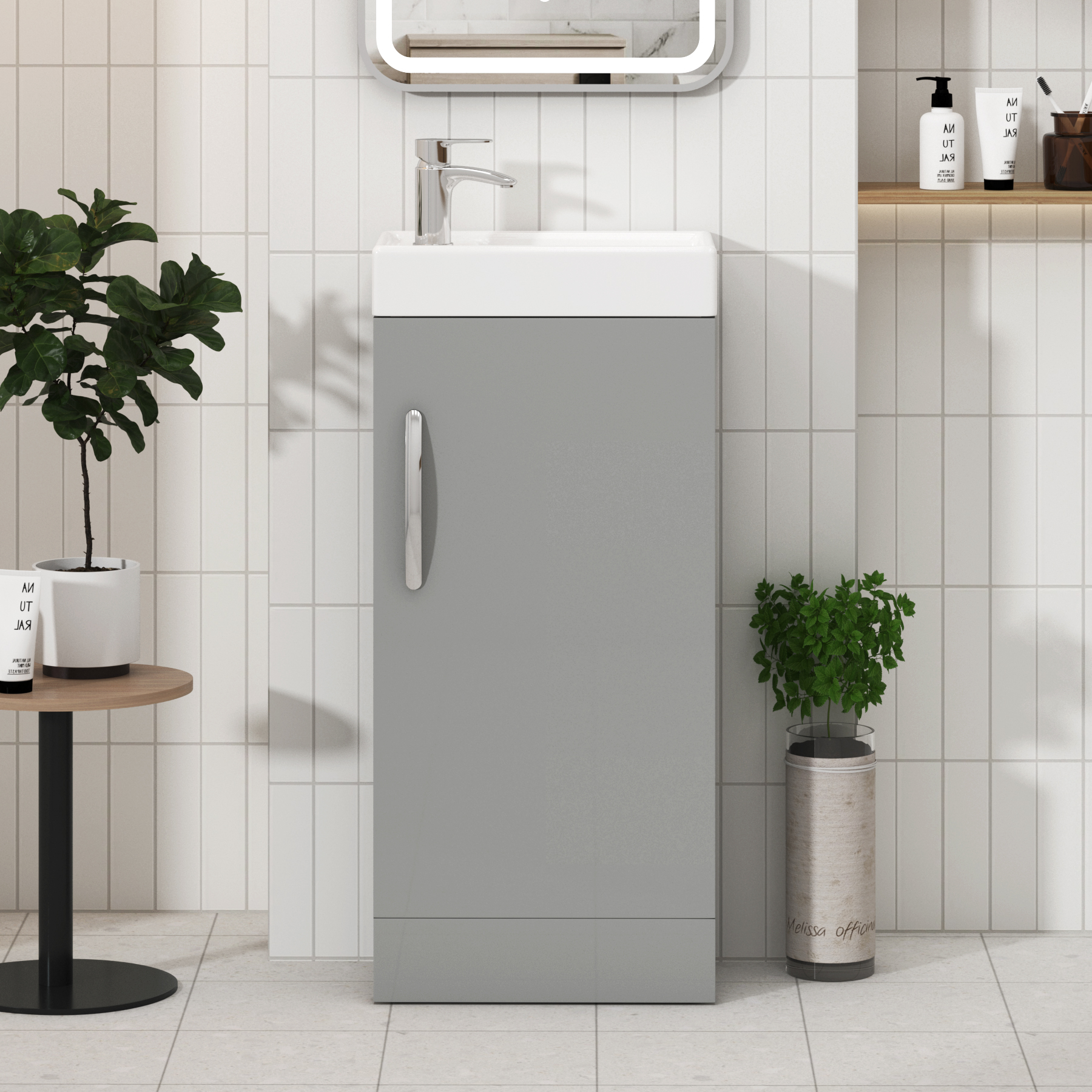 Cloakroom Suite 400mm Indigo Grey Gloss 1 Door Floor Standing Vanity Unit Basin with Cesar Rimless Toilet
