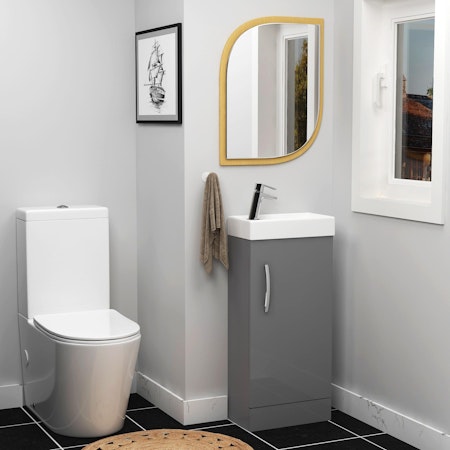 Cloakroom Suite 400mm Indigo Grey Gloss 1 Door Floor Standing Vanity Unit Basin with Cesar Rimless Toilet - Slim