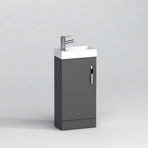 Cloakroom Suite 400mm Indigo Grey Gloss 1 Door Floor Standing Vanity Unit Basin with Cesar Rimless Toilet - Slim