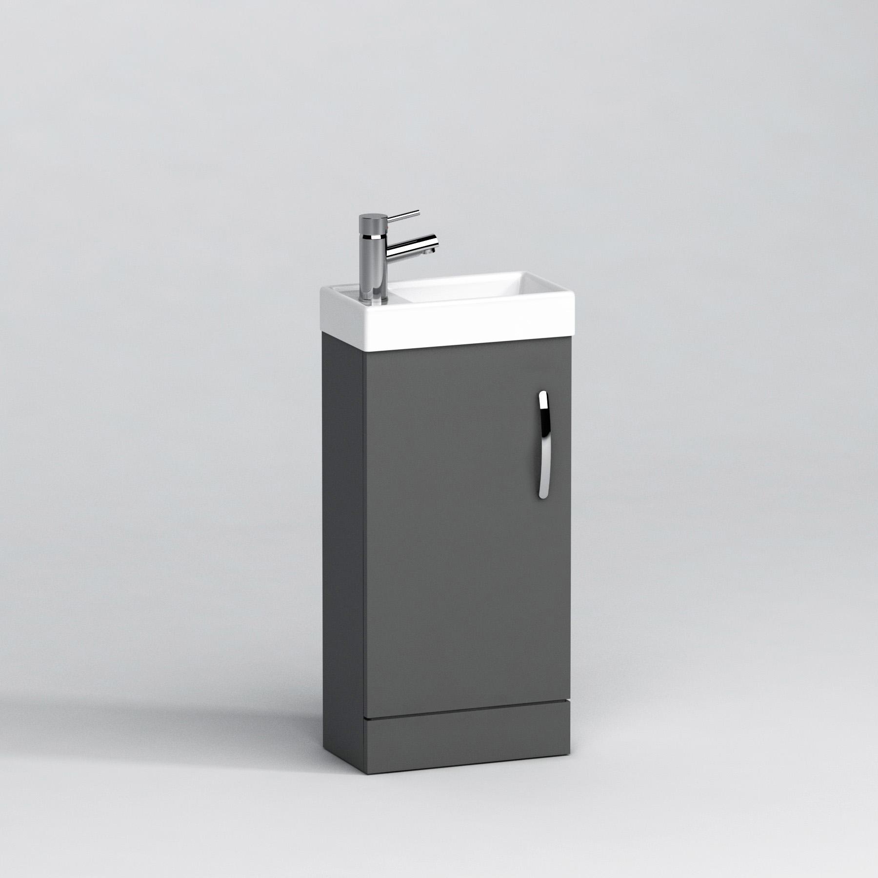 Cloakroom Suite Indigo Grey Gloss 400mm 1 Door Vanity Unit and BTW WC Unit with Elena Pan