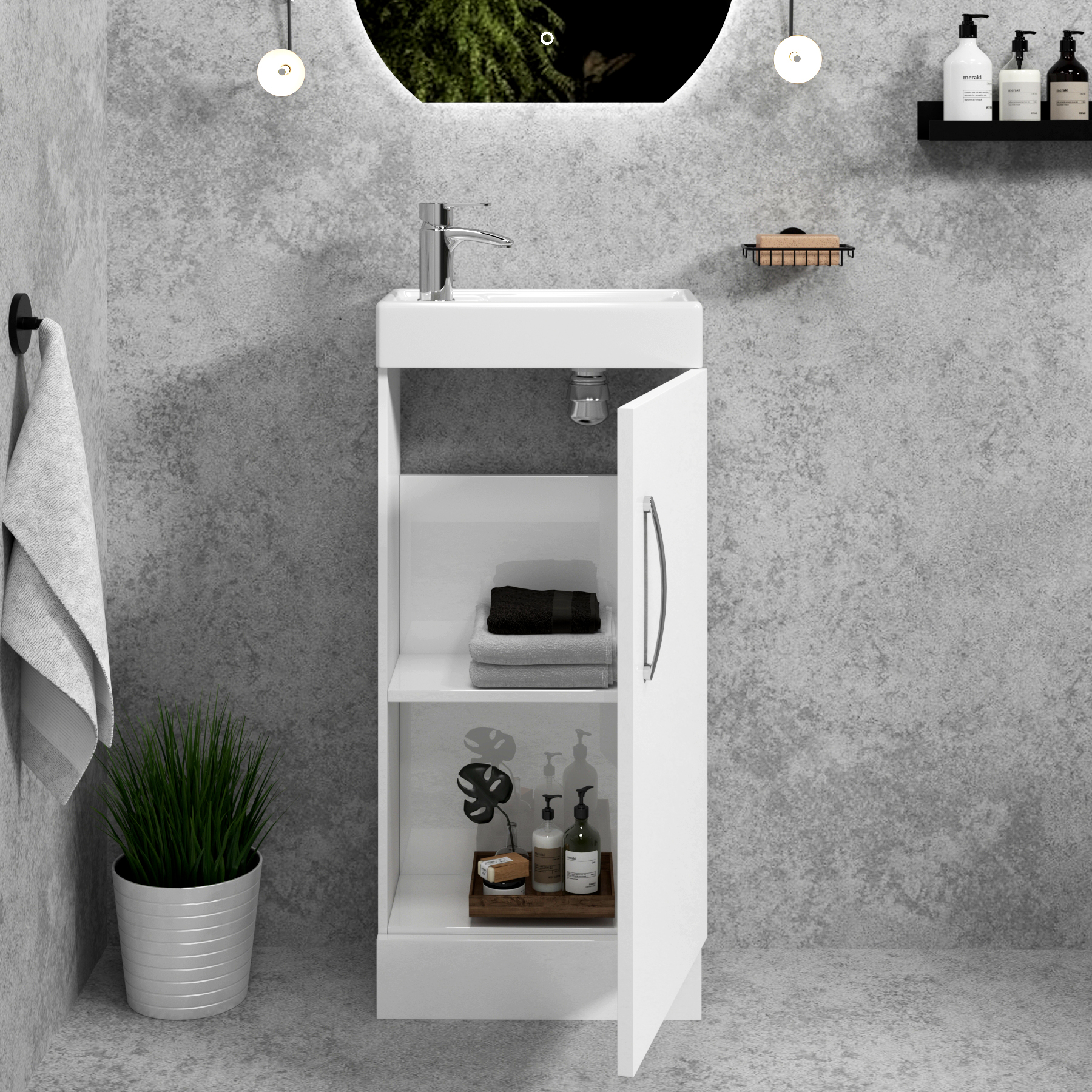 Cloakroom Suite 400mm Gloss White 1 Door Floor Standing Vanity Unit Basin With Cesar Rimless Toilet - Slim