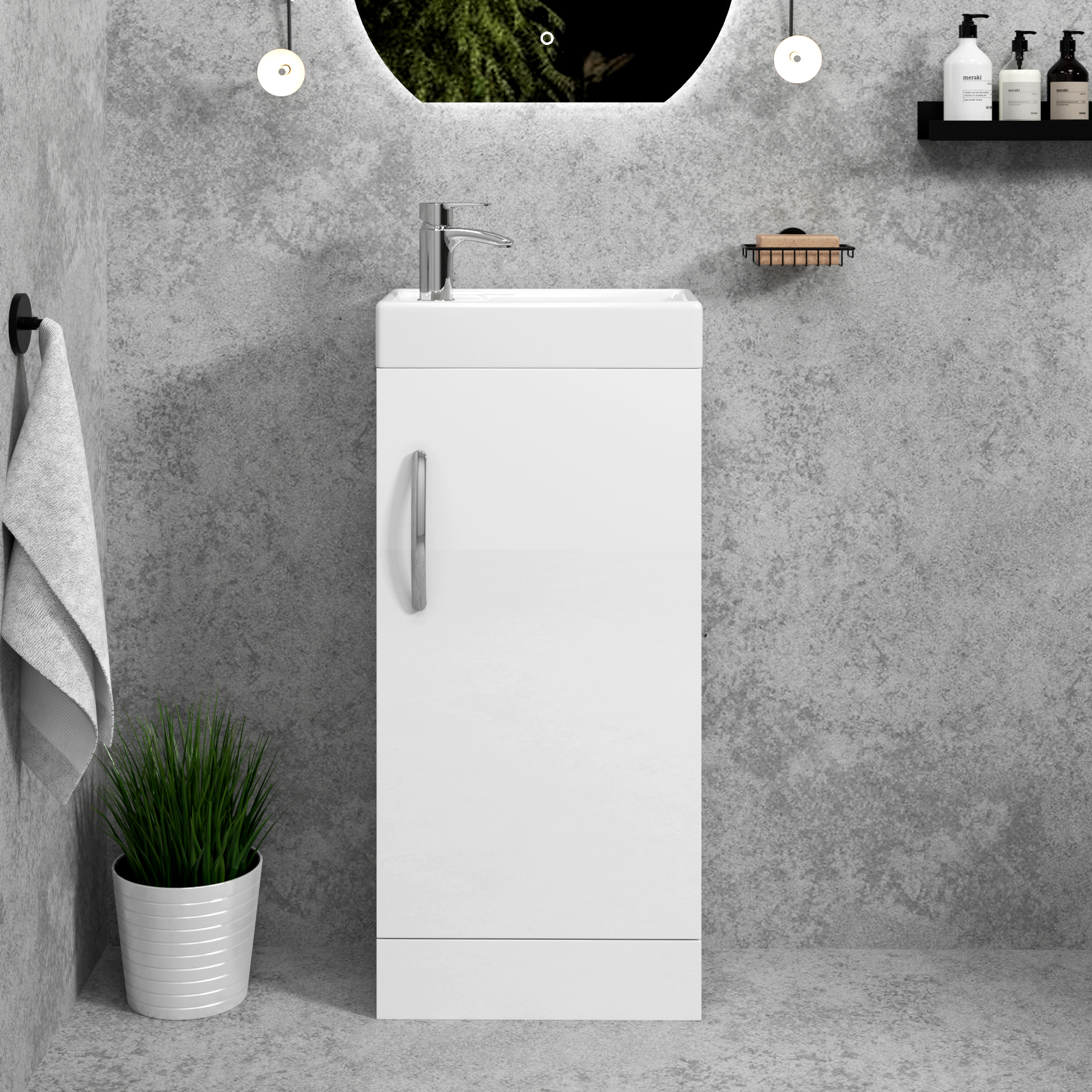 Cloakroom Suite 400mm Gloss White 1 Door Floor Standing Vanity Unit Basin With Cesar Rimless Toilet - Slim
