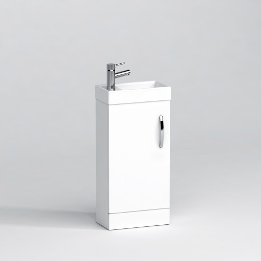 Cloakroom Suite 400mm Gloss White 1 Door Floor Standing Vanity Unit Basin With Cesar Rimless Toilet - Slim