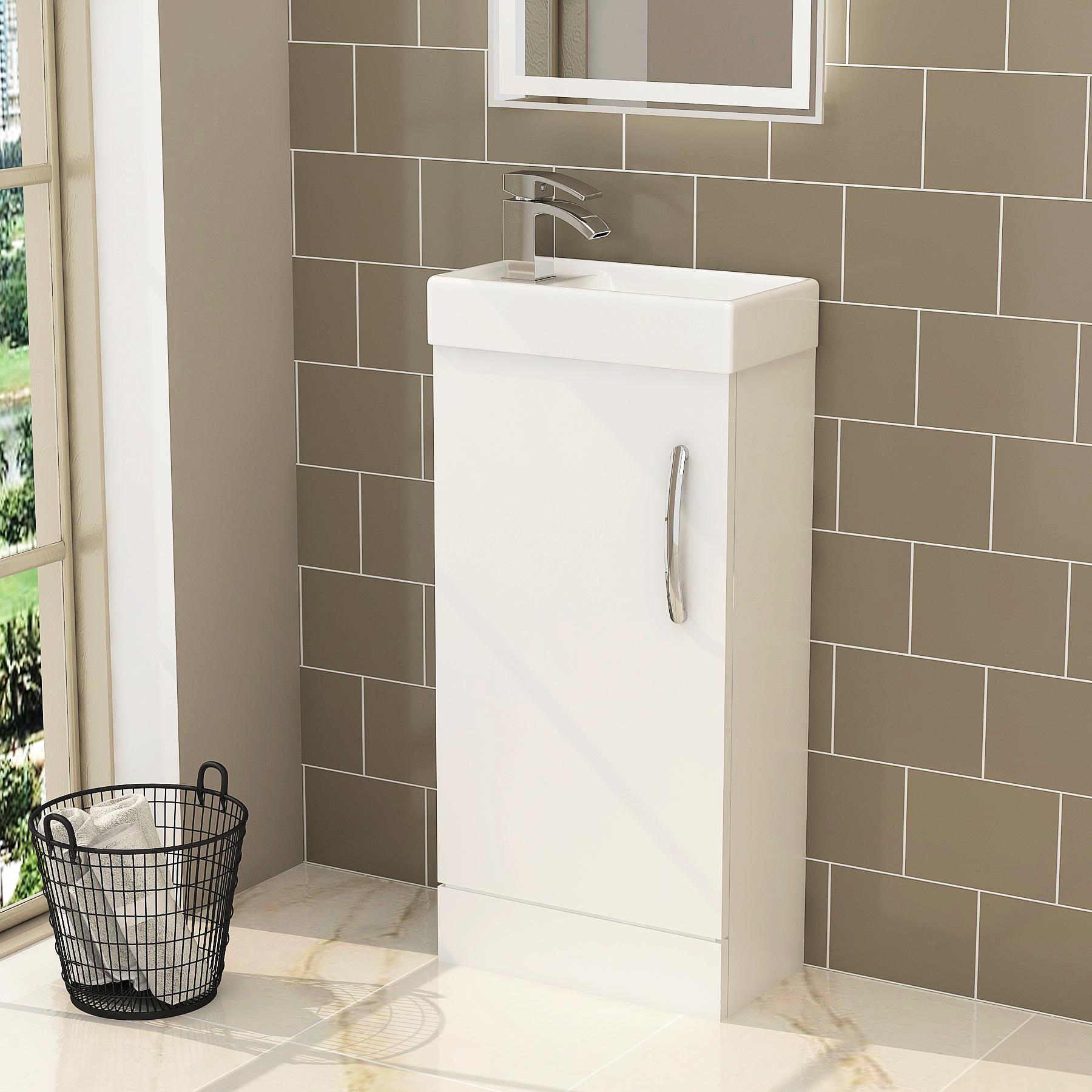 Cloakroom Suite Gloss White 400mm 1 Door Vanity Unit and BTW WC Unit with Crosby Slim Pan