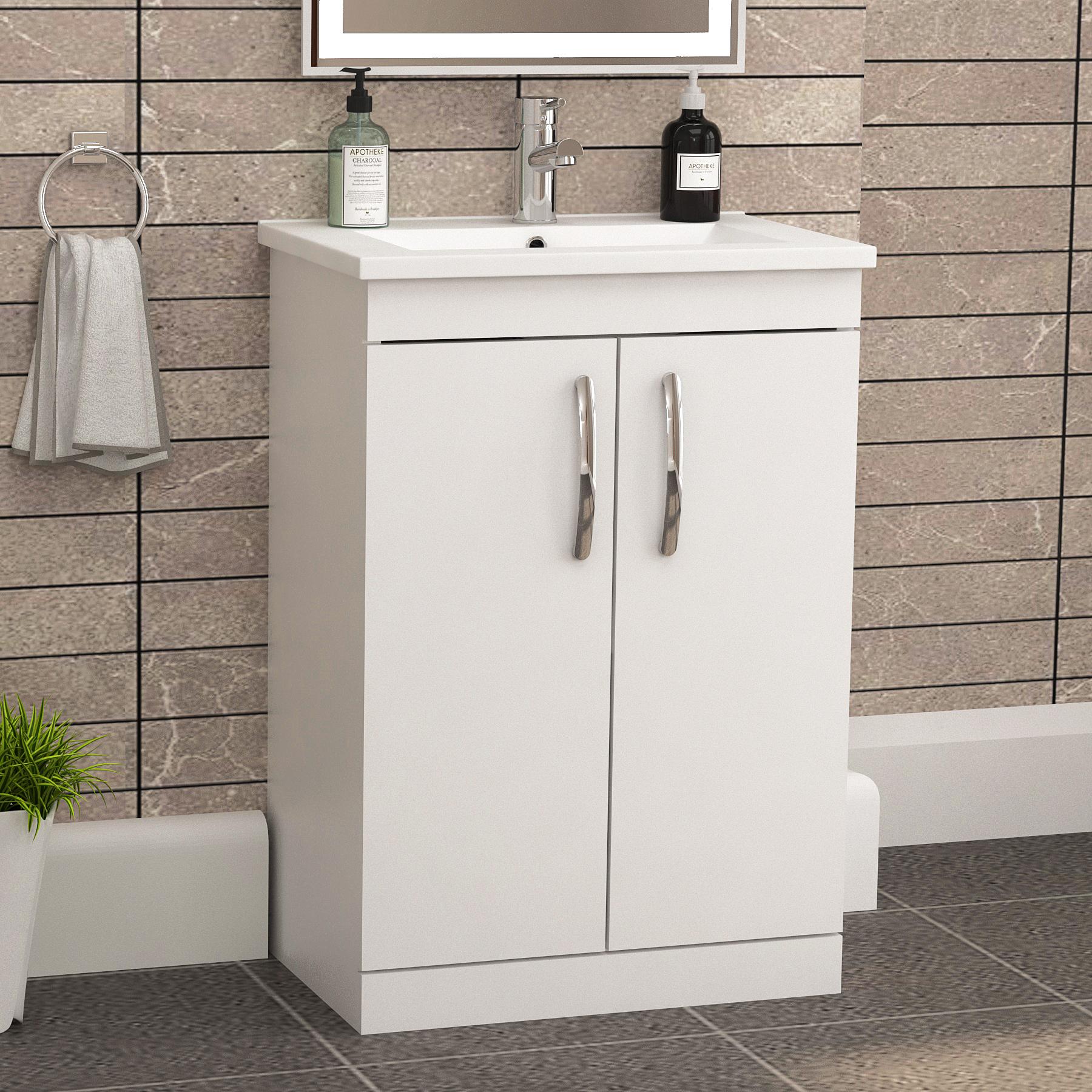 Cloakroom Suite 500mm Gloss White 2 Door Floor Standing Vanity Unit Basin with Cesar Slim Toilet
