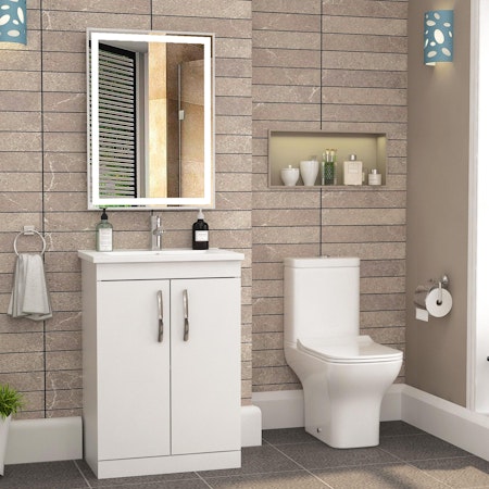 Cloakroom Suite 500mm Gloss White 2 Door Floor Standing Vanity Unit Basin with Cesar Slim Toilet