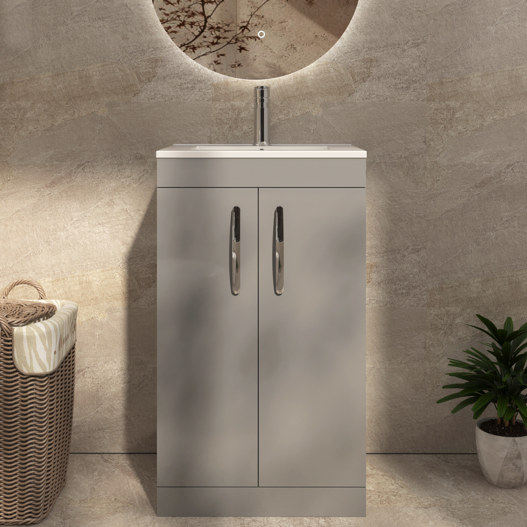 Cloakroom Suite 500mm Indigo Grey Gloss 2 Door Floor Standing Vanity Unit Basin with Cesar Toilet