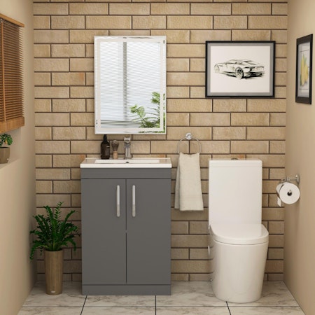 Cloakroom Suite 500mm Indigo Grey Gloss 2 Door Floor Standing Vanity Unit Basin with Cesar Toilet