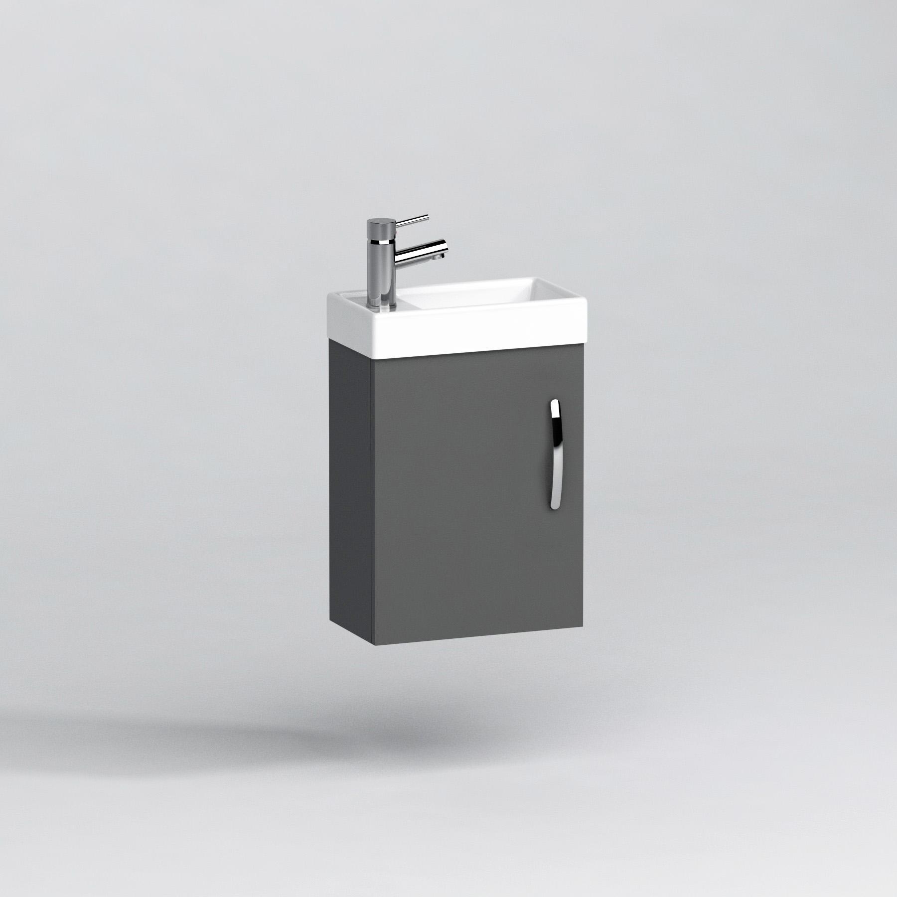 Cloakroom Suite 400mm Indigo Grey Gloss 1 Door Wall Hung Vanity Unit Basin with Cesar Rimless Toilet
