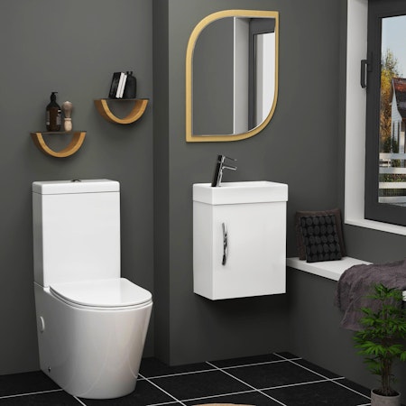 Cloakroom Suite 400mm Gloss White 1 Door Wall Hung Vanity Unit Basin With Cesar Rimless Toilet - Slim