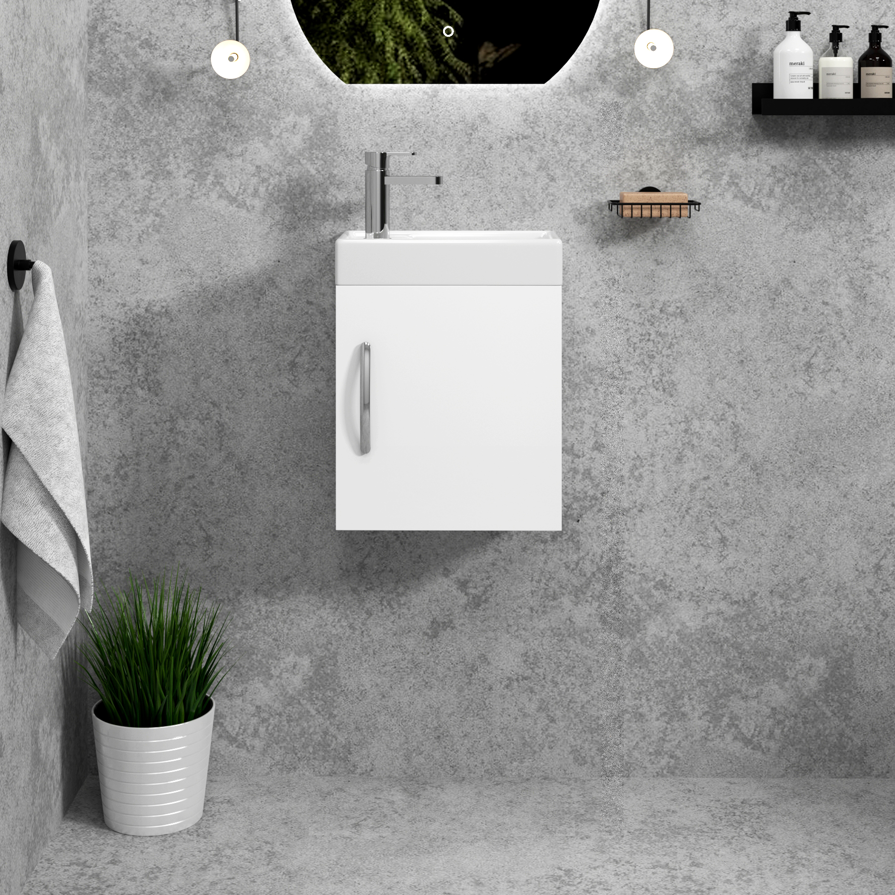 Cloakroom Suite 400mm Gloss White 1 Door Wall Hung Vanity Unit Basin With Cesar Rimless Toilet - Slim
