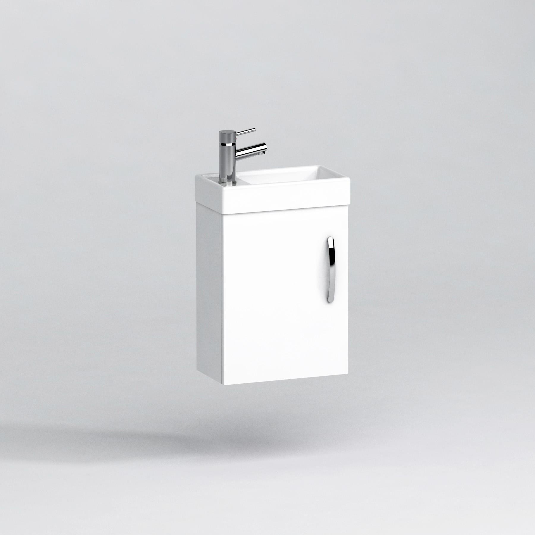 Cloakroom Suite 400mm Gloss White 1 Door Wall Hung Vanity Unit Basin With Cesar Rimless Toilet - Slim
