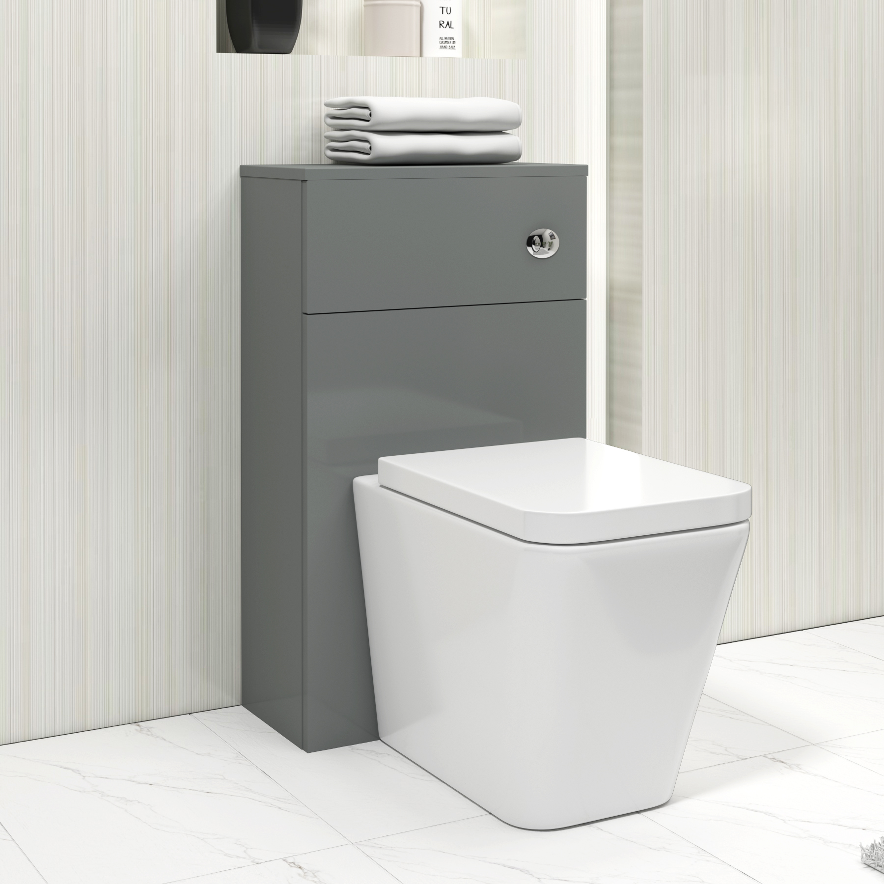 Cloakroom Suite Indigo Grey Gloss 400mm 1 Door Vanity Unit and BTW WC Unit with Elena Pan