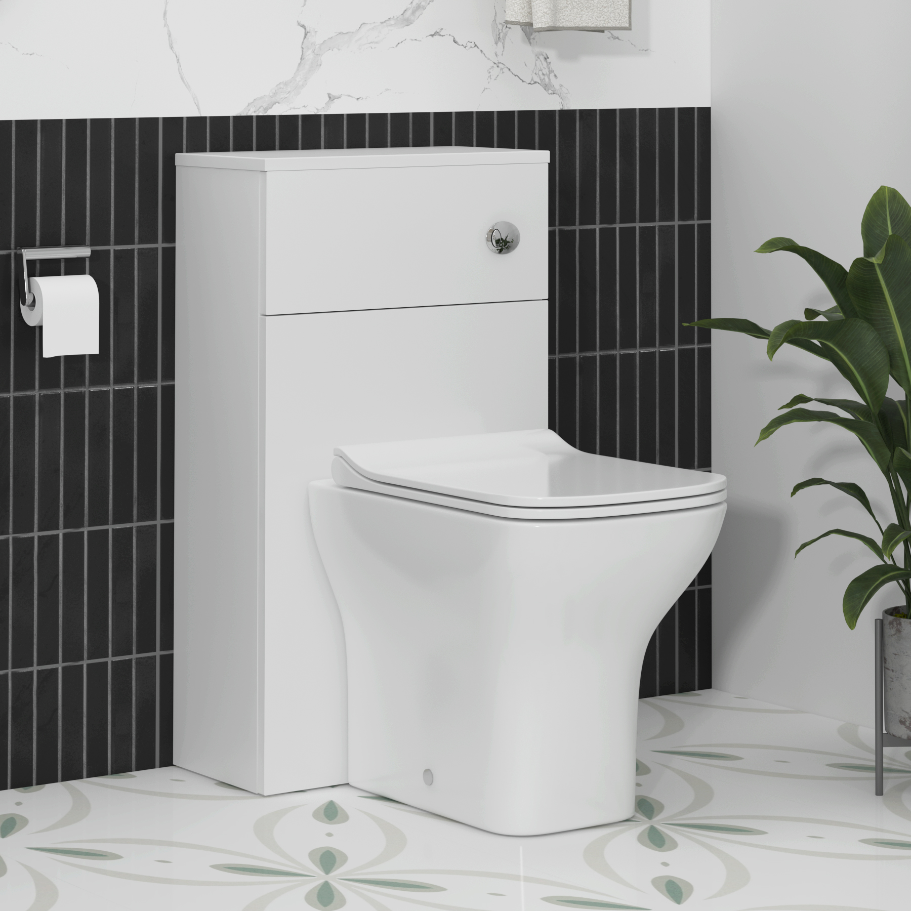 Cloakroom Suite Gloss White 400mm 1 Door Vanity Unit and BTW WC Unit with Qubix Pan