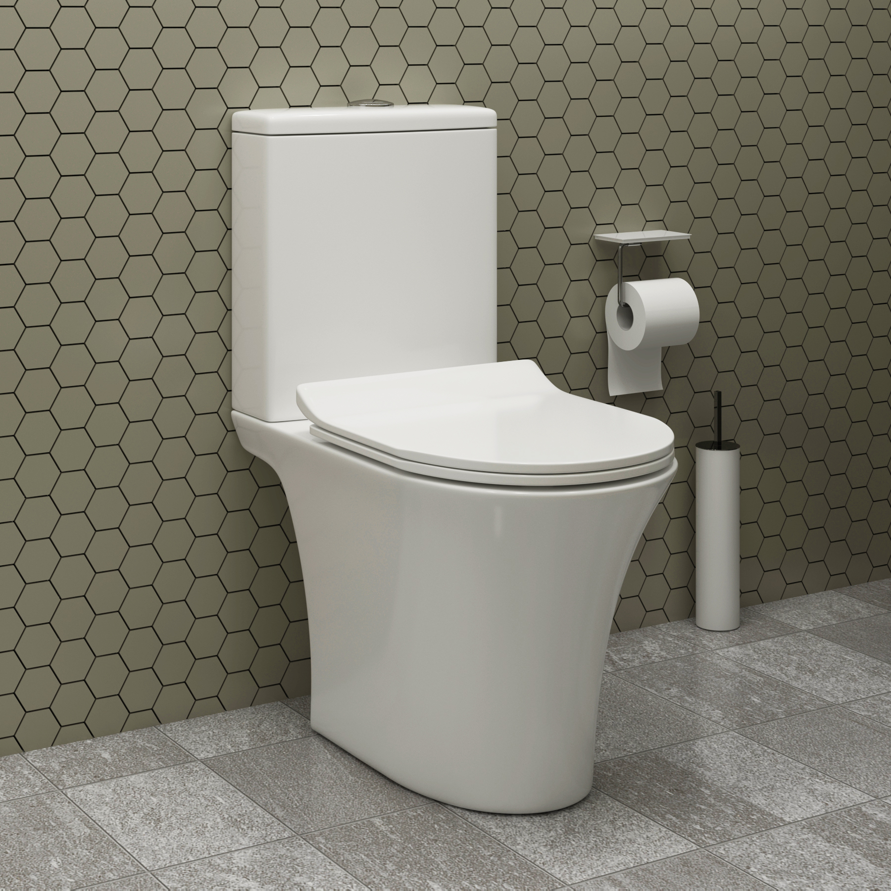 Cloakroom Suite 500mm Indigo Grey Gloss 2 Door Floor Standing Vanity Unit Basin With Amaze Rimless Toilet & Slim Soft Close Seat