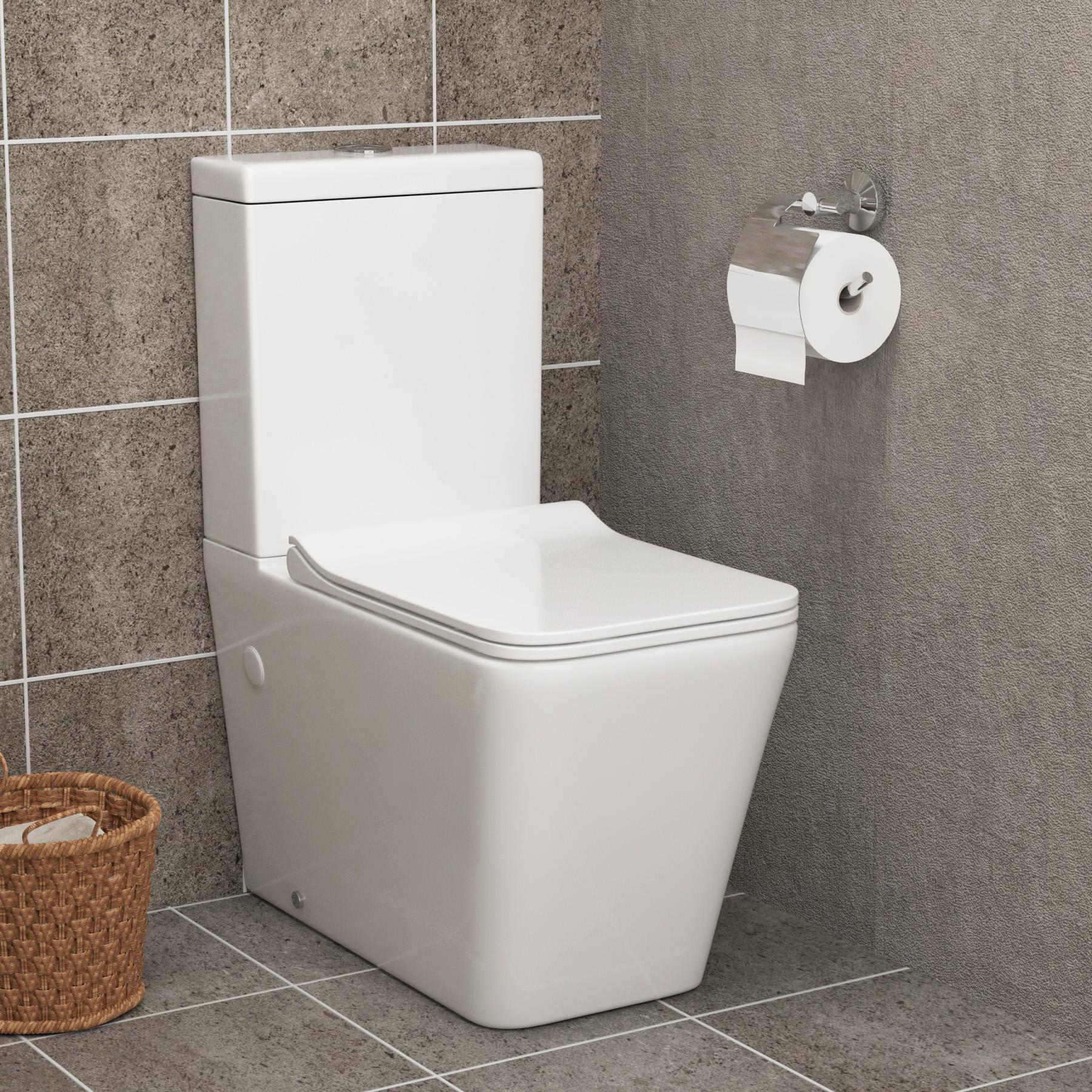 Cloakroom Suite 500mm Gloss White 2 Door Floor Standing Vanity Unit Basin With Elena Close Coupled Toilet & Slim Soft Close Seat