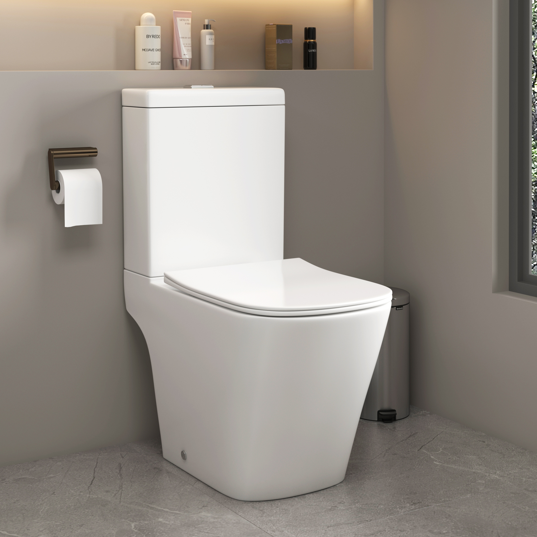 Cloakroom Suite 600mm Indigo Grey Gloss 2 Door Floor Standing Vanity Unit Basin With Elite Rimless Toilet & Slim Soft Close Seat