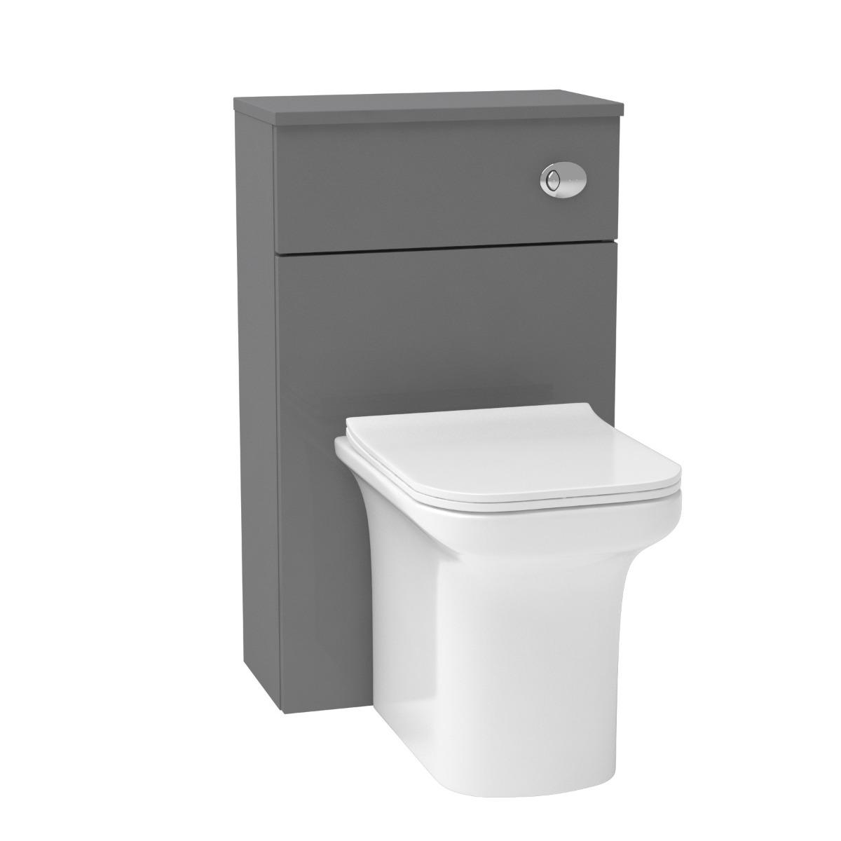 Cloakroom Suite Indigo Grey Gloss 400mm 1 Door Vanity Unit and BTW WC Unit with Crosby Slim Pan