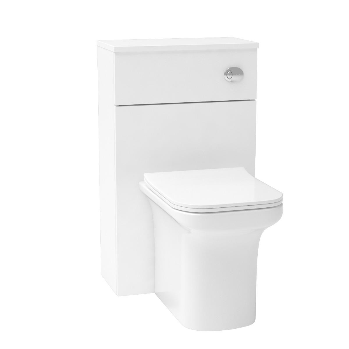Cloakroom Suite Gloss White 400mm 1 Door Vanity Unit and BTW WC Unit with Crosby Slim Pan