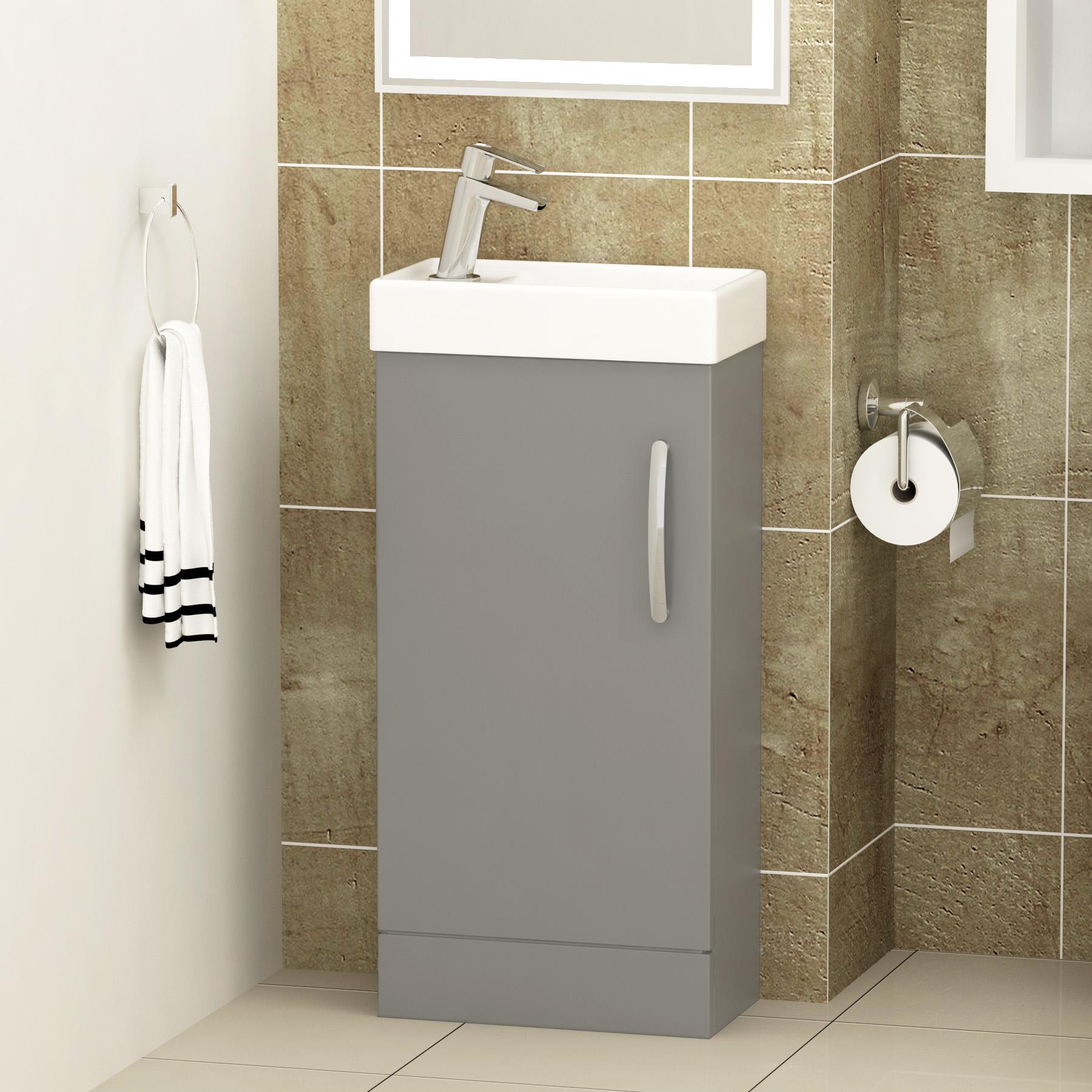 Cloakroom Suite Indigo Grey Gloss 400mm 1 Door Vanity Unit and BTW WC Unit with Crosby Slim Pan
