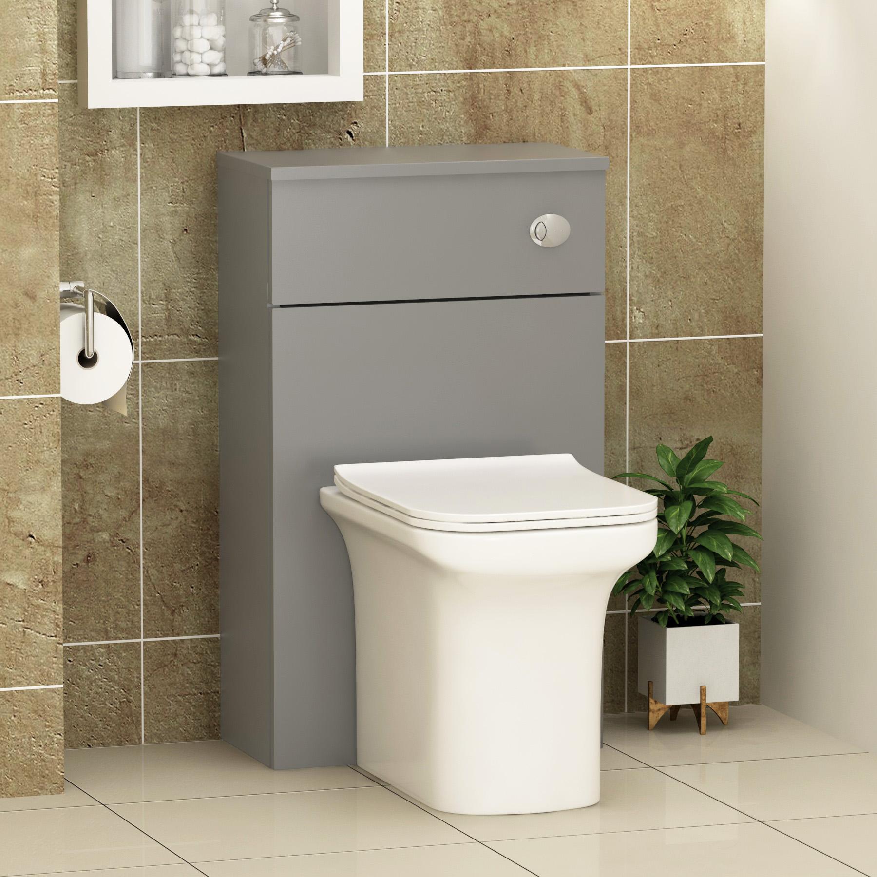 Cloakroom Suite Indigo Grey Gloss 400mm 1 Door Vanity Unit and BTW WC Unit with Crosby Slim Pan