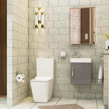 Cloakroom Suite 400mm Indigo Grey Gloss 1 Door Wall Hung Vanity Unit Basin & Elena Rimless Toilet - Slim