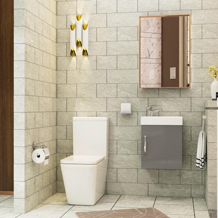 Cloakroom Suite 400mm Indigo Grey Gloss 1 Door Wall Hung Vanity Unit Basin & Elena Rimless Toilet