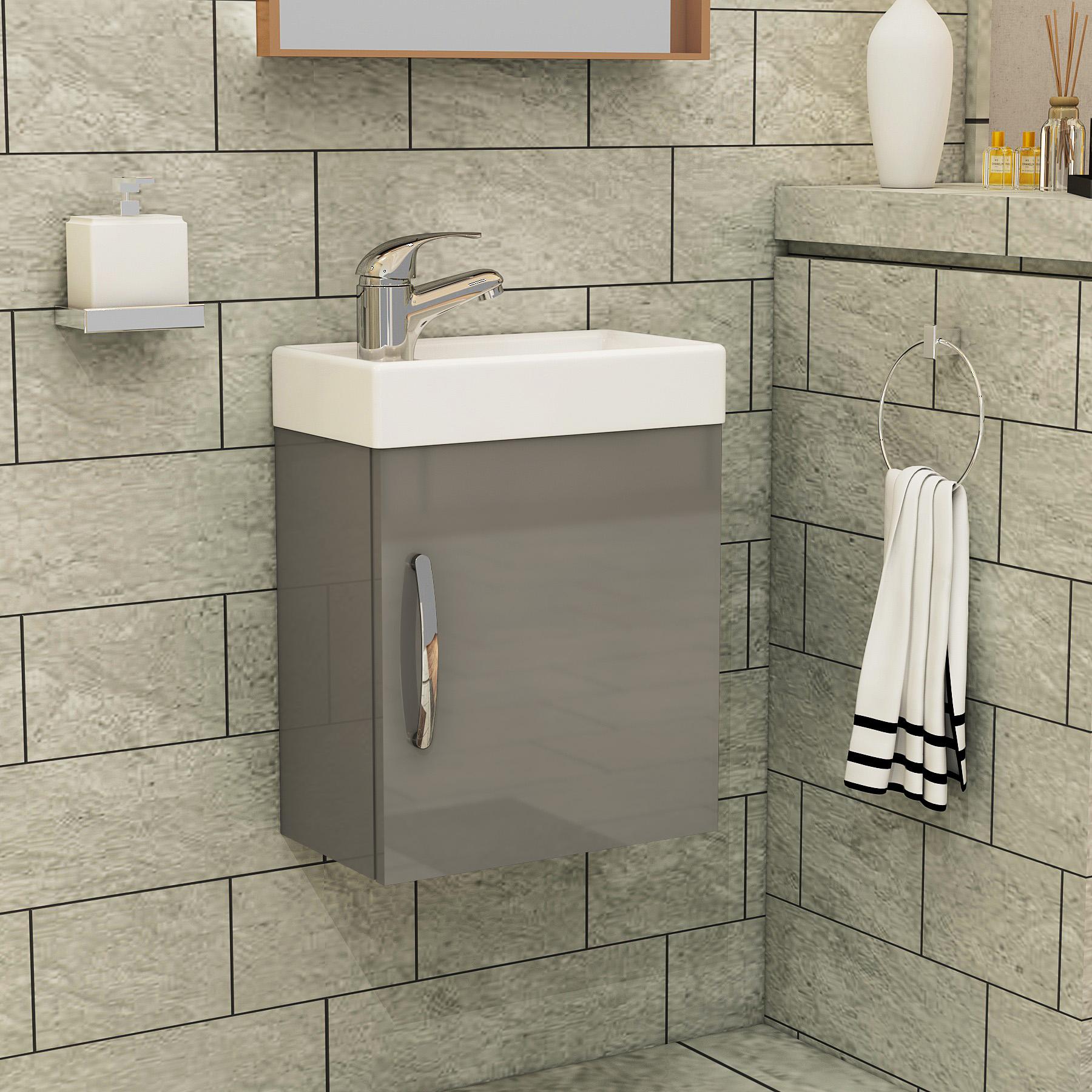 Cloakroom Suite 400mm Indigo Grey Gloss 1 Door Wall Hung Vanity Unit Basin & Elena Rimless Toilet - Slim