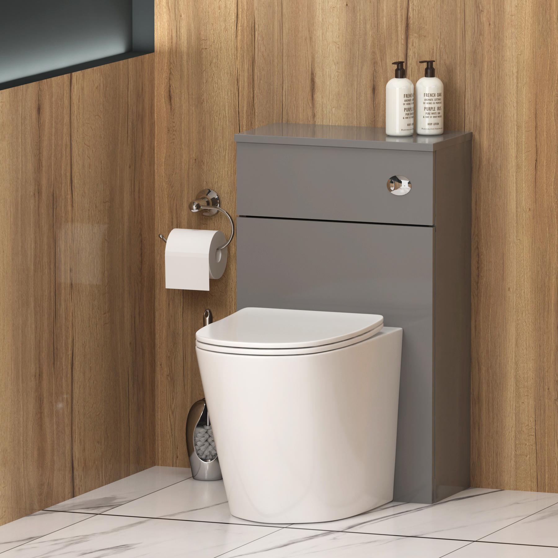 Cloakroom Suite Indigo Grey Gloss 400mm 1 Door Wall Hung Vanity Unit with BTW WC Unit & Cesar Toilet Pack - Slim