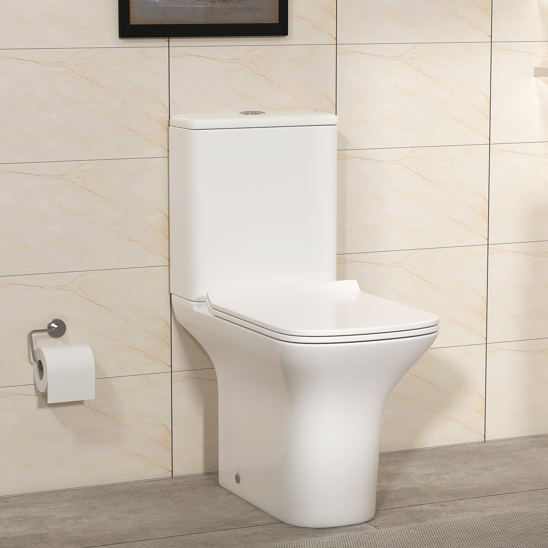 Cloakroom Suite 400mm Gloss White 1 Door Wall Hung Vanity Unit Basin & Cube Rimless Toilet - Slim
