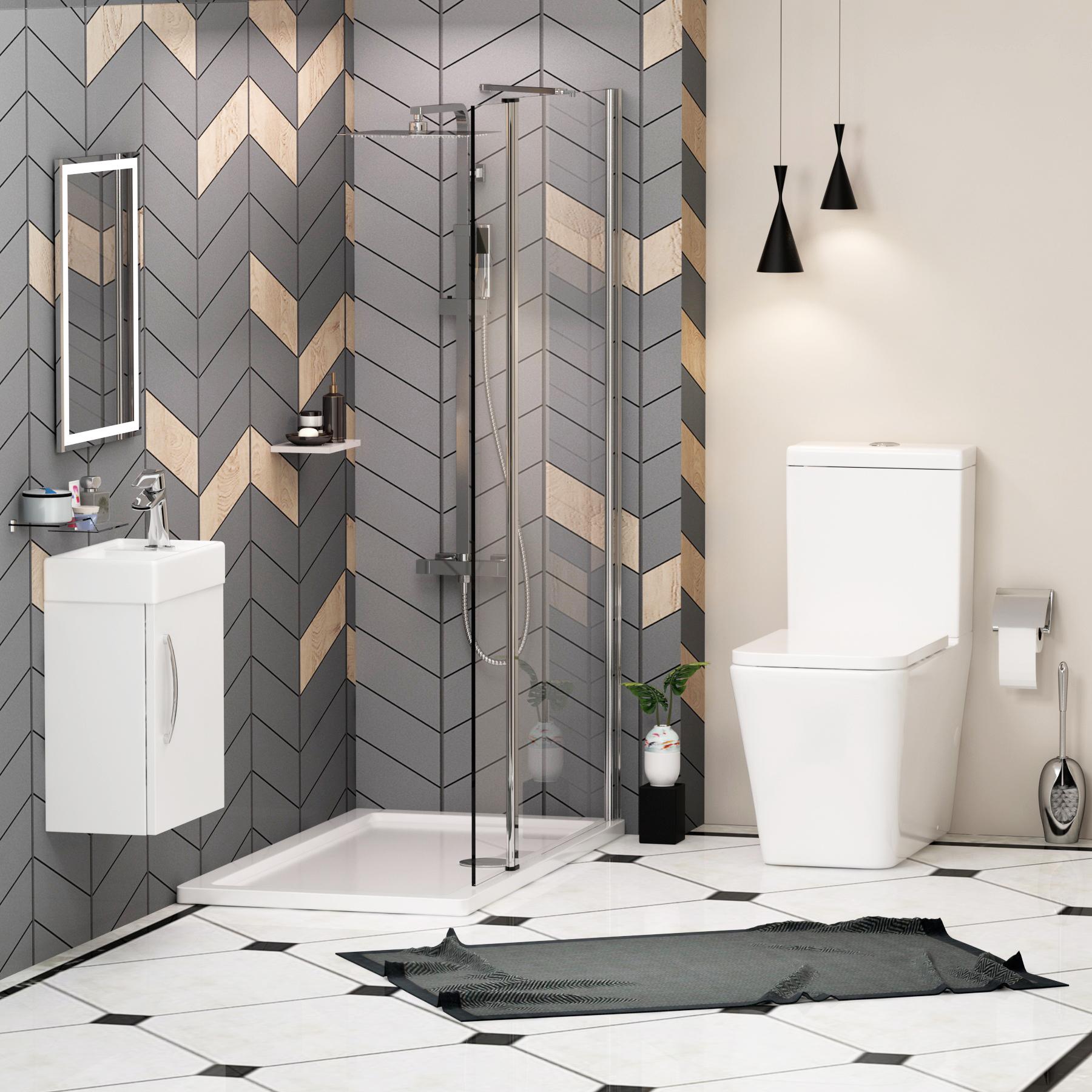 Cloakroom Suite 400mm Gloss White 1 Door Wall Hung Vanity Unit Basin & Elena Rimless Toilet - Optional seat