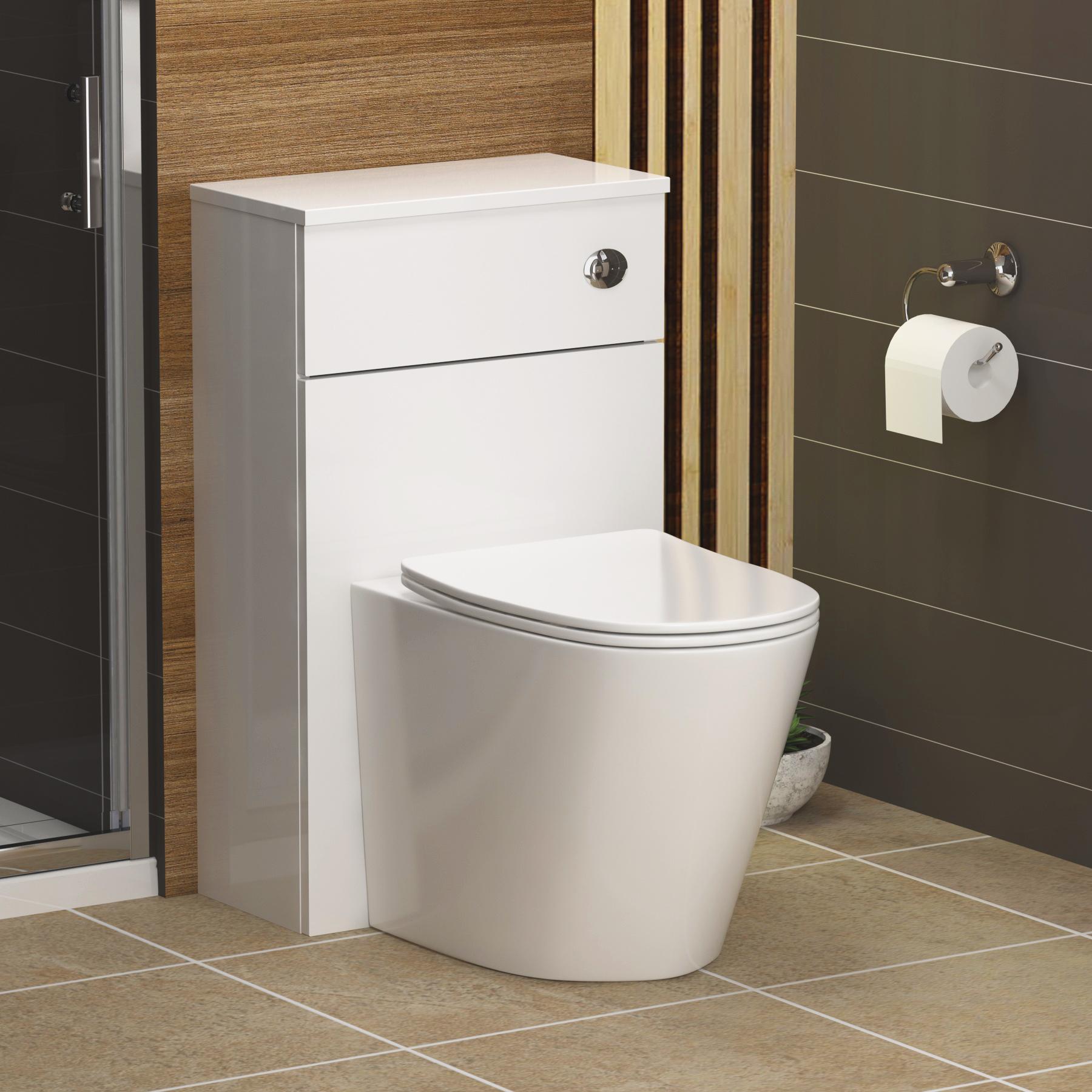 Cloakroom Suite Gloss White 400mm 1 Door Wall Hung Vanity Unit with BTW WC Unit & Cesar Toilet Pack - Slim