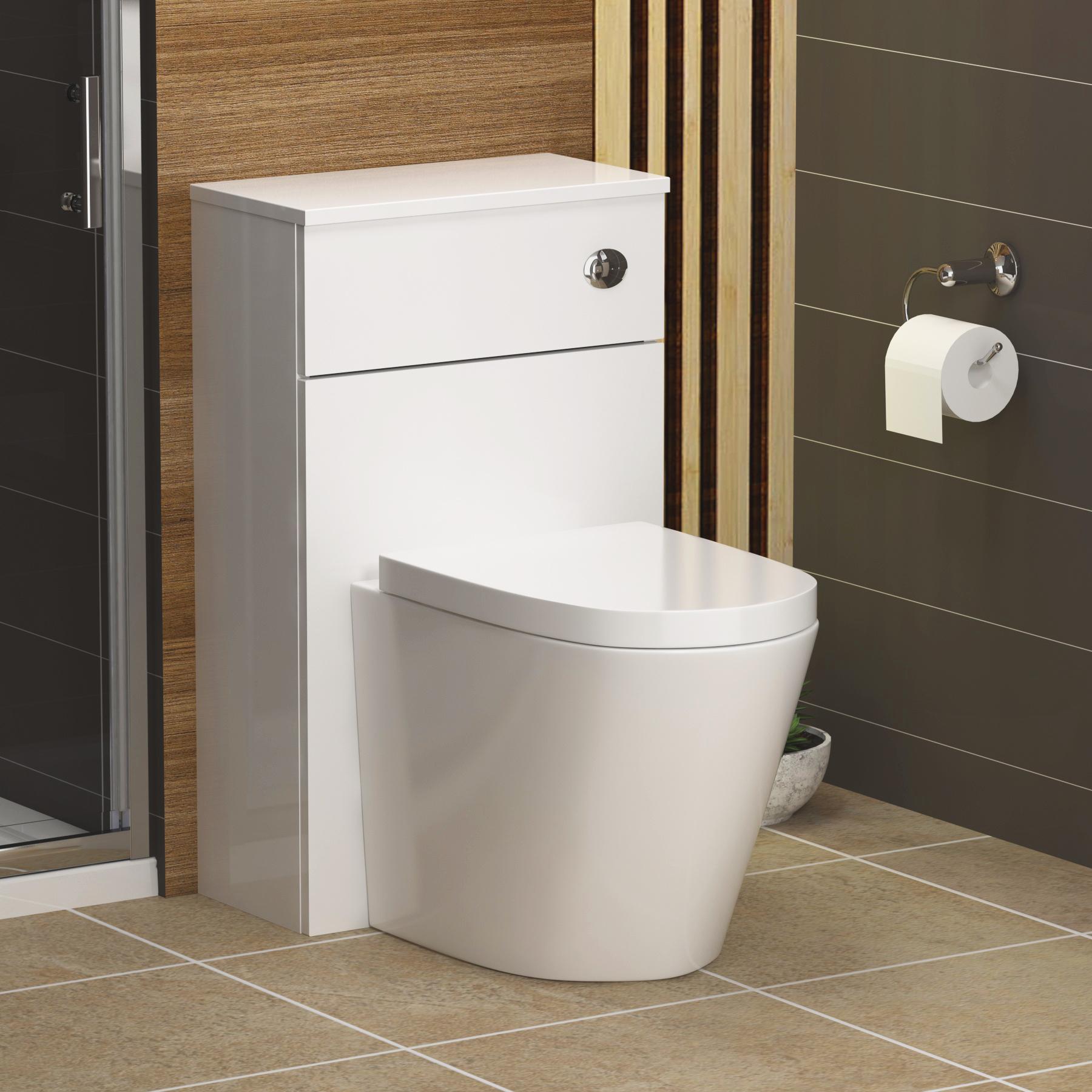Cloakroom Suite Gloss White 400mm 1 Door Wall Hung Vanity Unit with BTW WC Unit & Cesar Toilet Pack