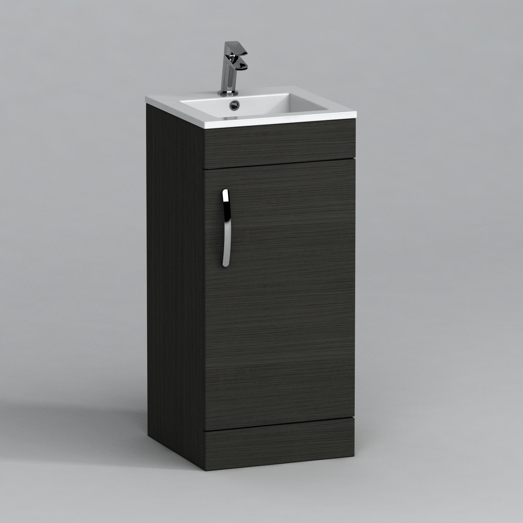 Cloakroom Suite 400mm Hale Black 1 Door Floor Standing Vanity Unit with BTW Toilet Pack - Turin