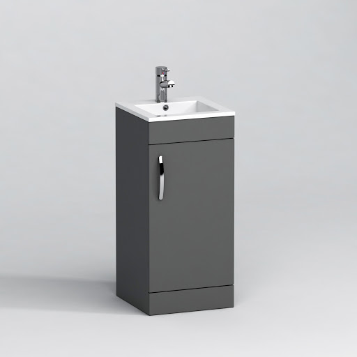 Cloakroom Suite 400mm Indigo Grey Gloss 1 Door Floor Standing Vanity Unit with BTW Toilet Pack - Turin